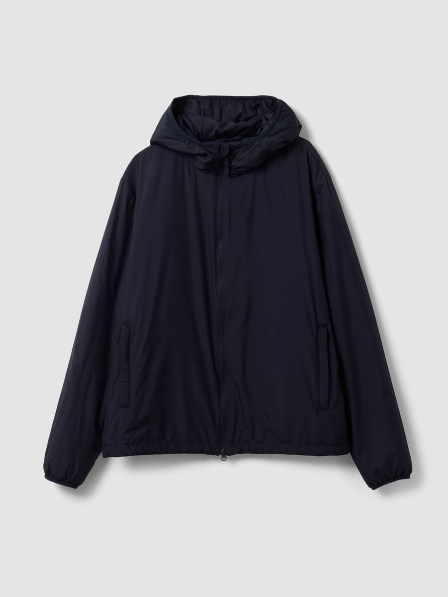 Giubbotto blu navy con cappuccio e zip_0