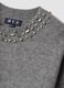 Maglia grigio melange in lana elasticizzata con strass regular fit_1