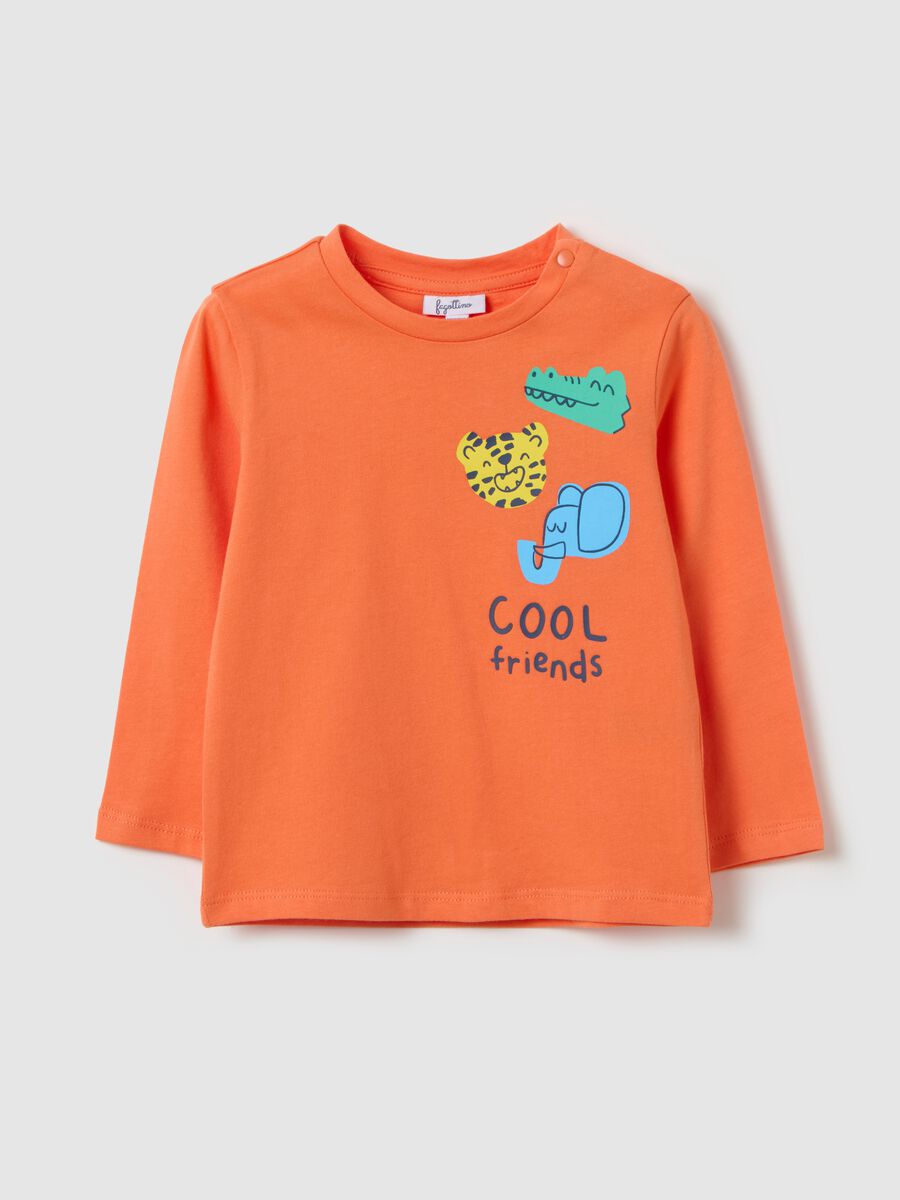 Long-sleeved cotton T-shirt with “COOL friends” print_0