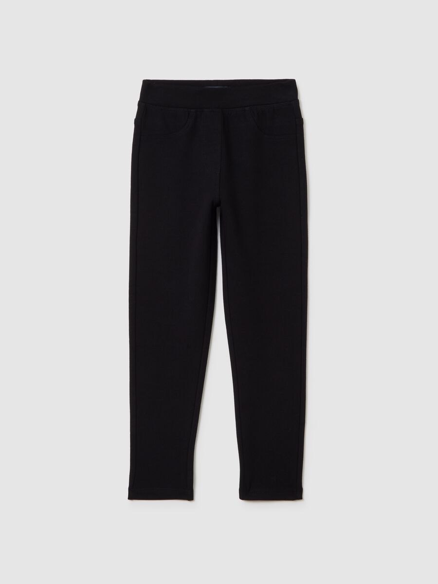 Girls' Black Stretch Cotton Blend Slim Fit Trousers_0