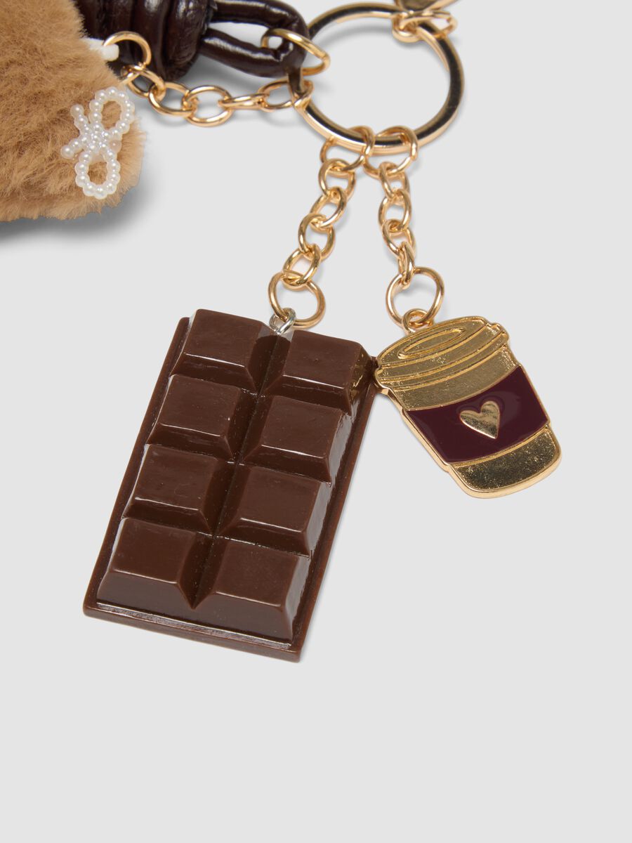 Brown keyring with teddy bear and charms_1