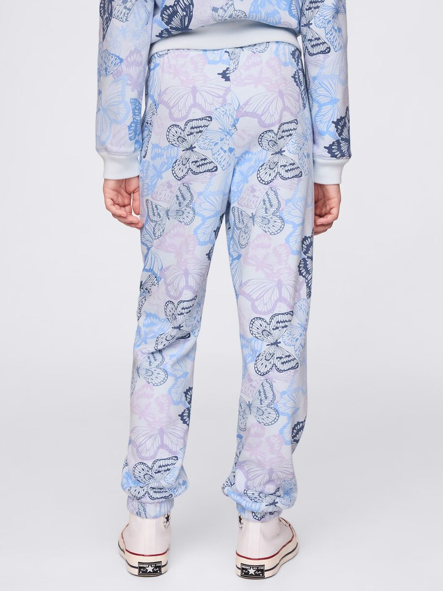 Light blue joggers with drawstring, logo embroidery and butterflies print_2