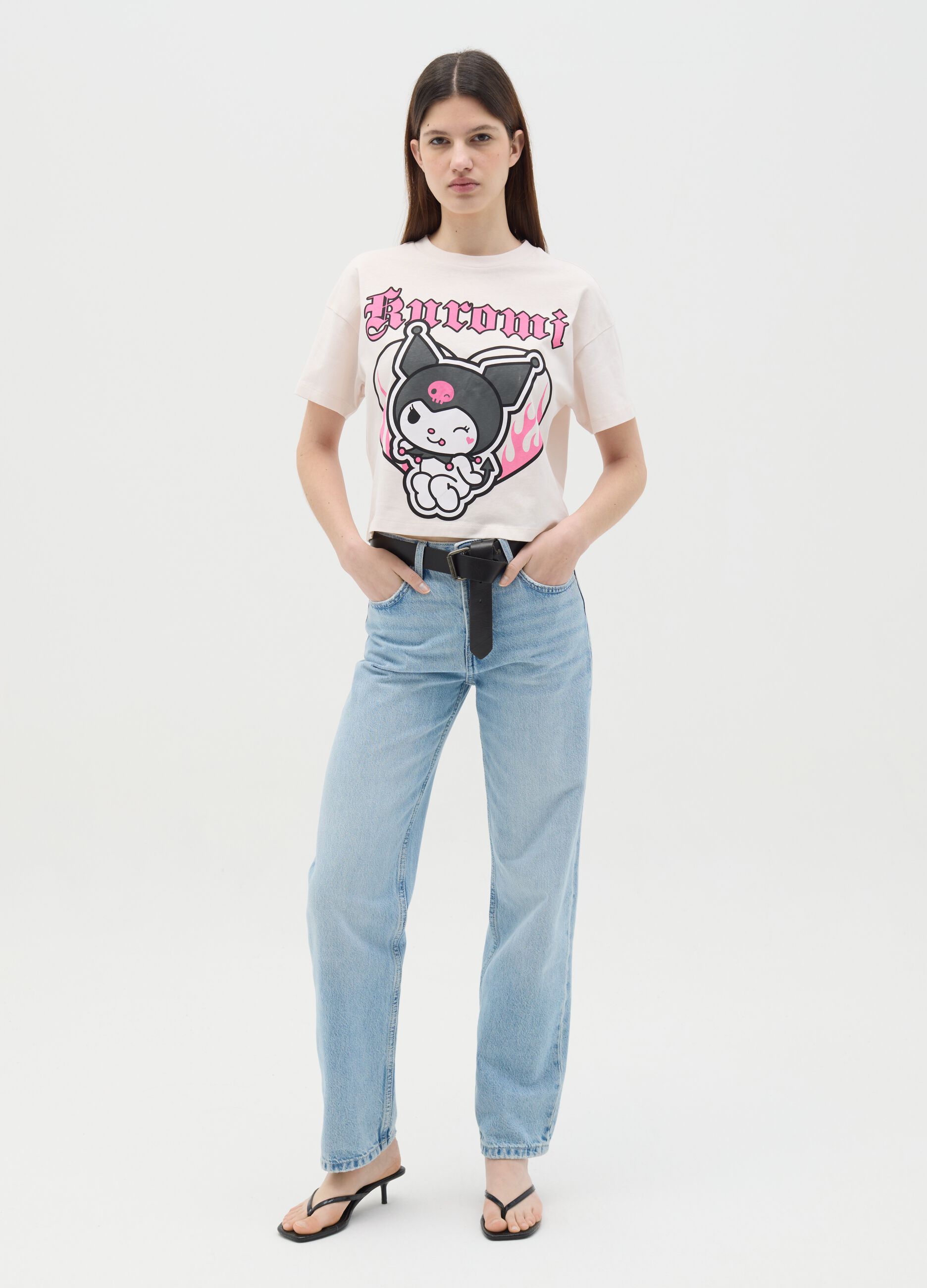 White cotton T-shirt with Kuromi print