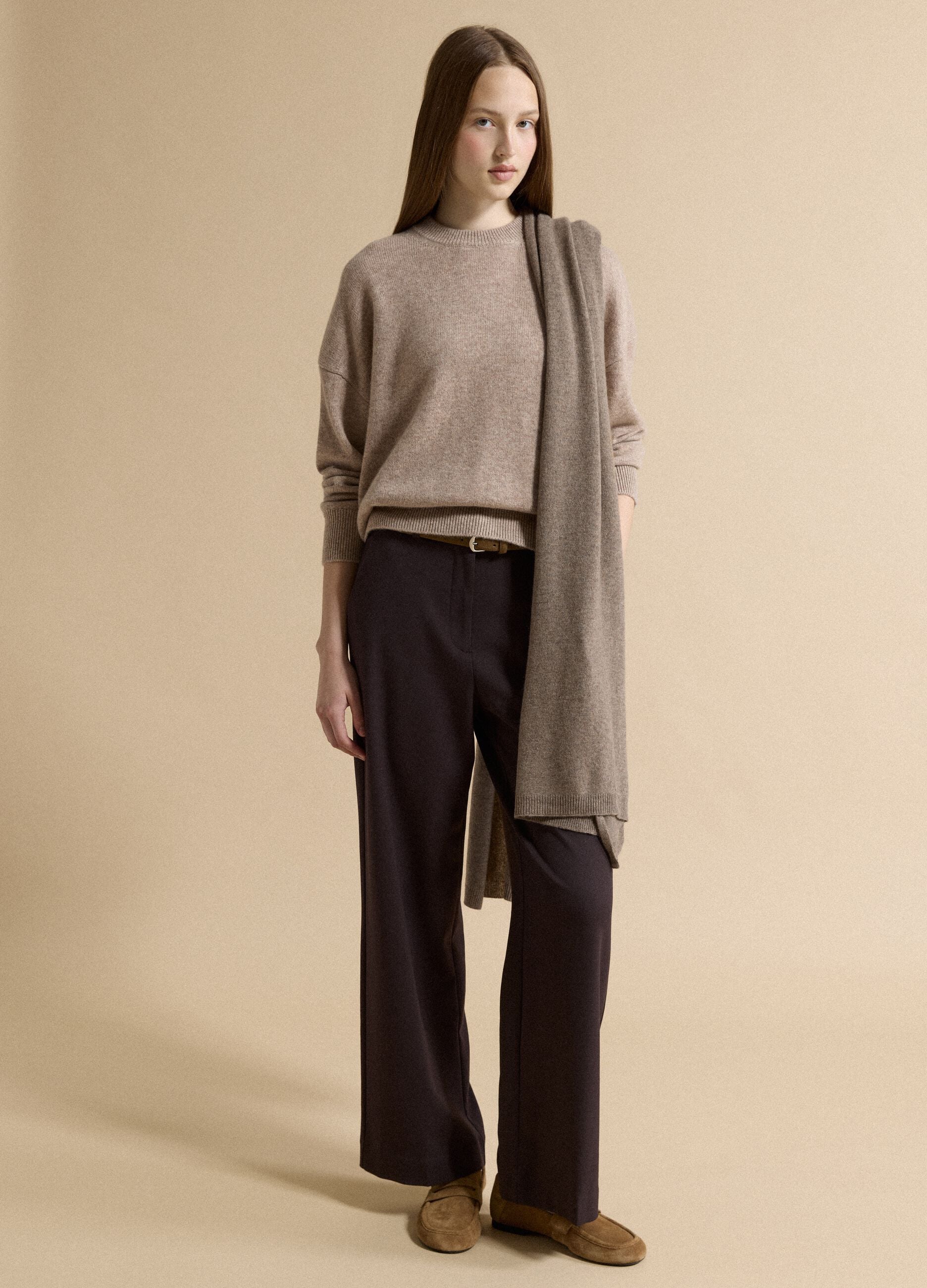 Beige pure cashmere oversized jumper