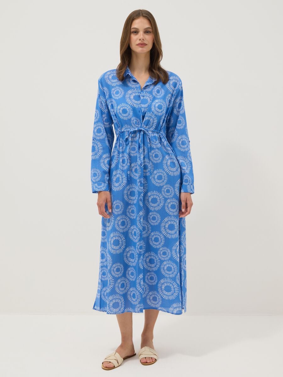 Caftano blu lungo in cotone organico_1