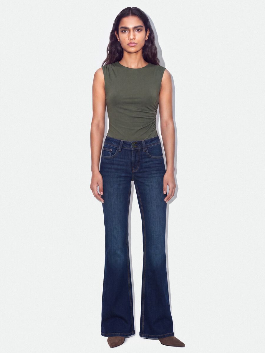 Jeans blu in cotone elasticizzato flare fit_0
