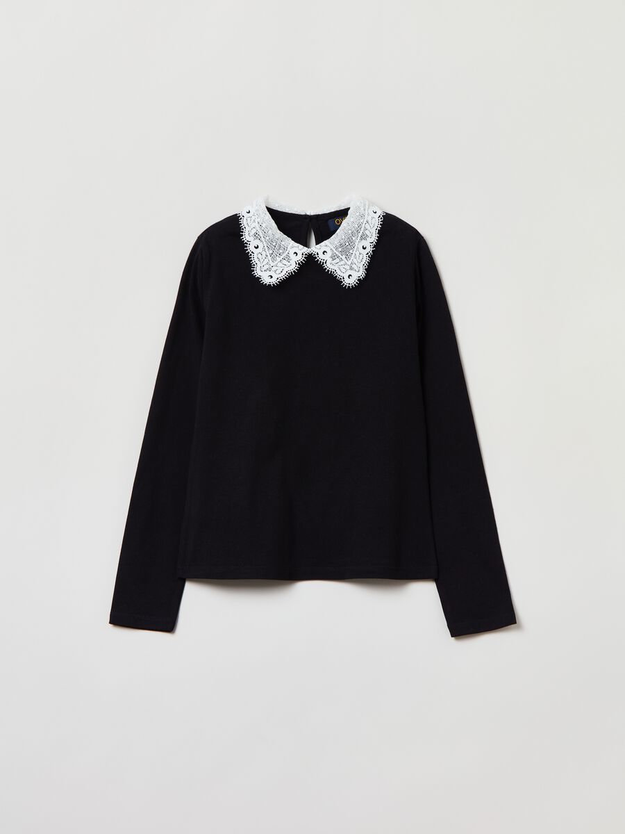 T-shirt maniche lunghe con colletto in pizzo_0