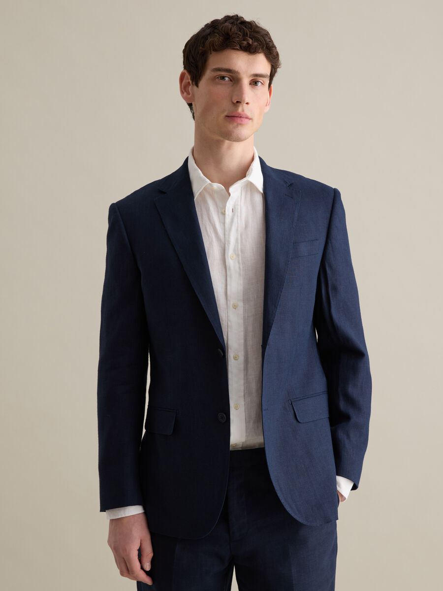 Contemporary regular-fit single-breasted blazer in linen_0