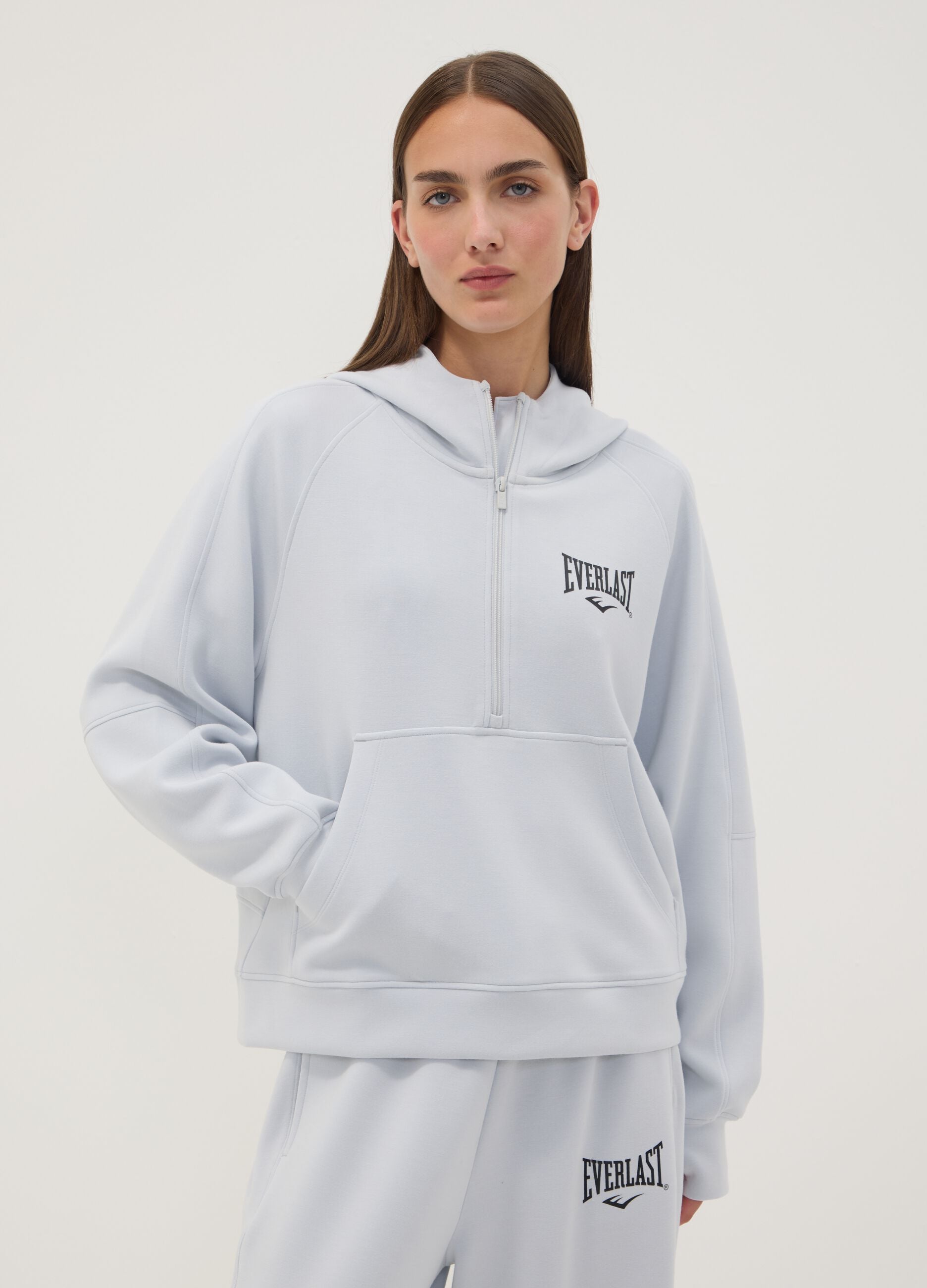 Grey stretch viscose jersey hoodie