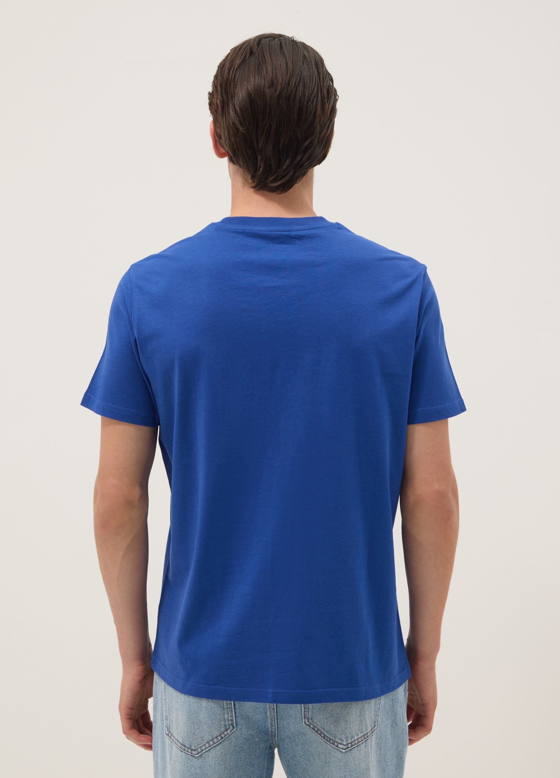 Blue pure cotton T-shirt with print, regular fit