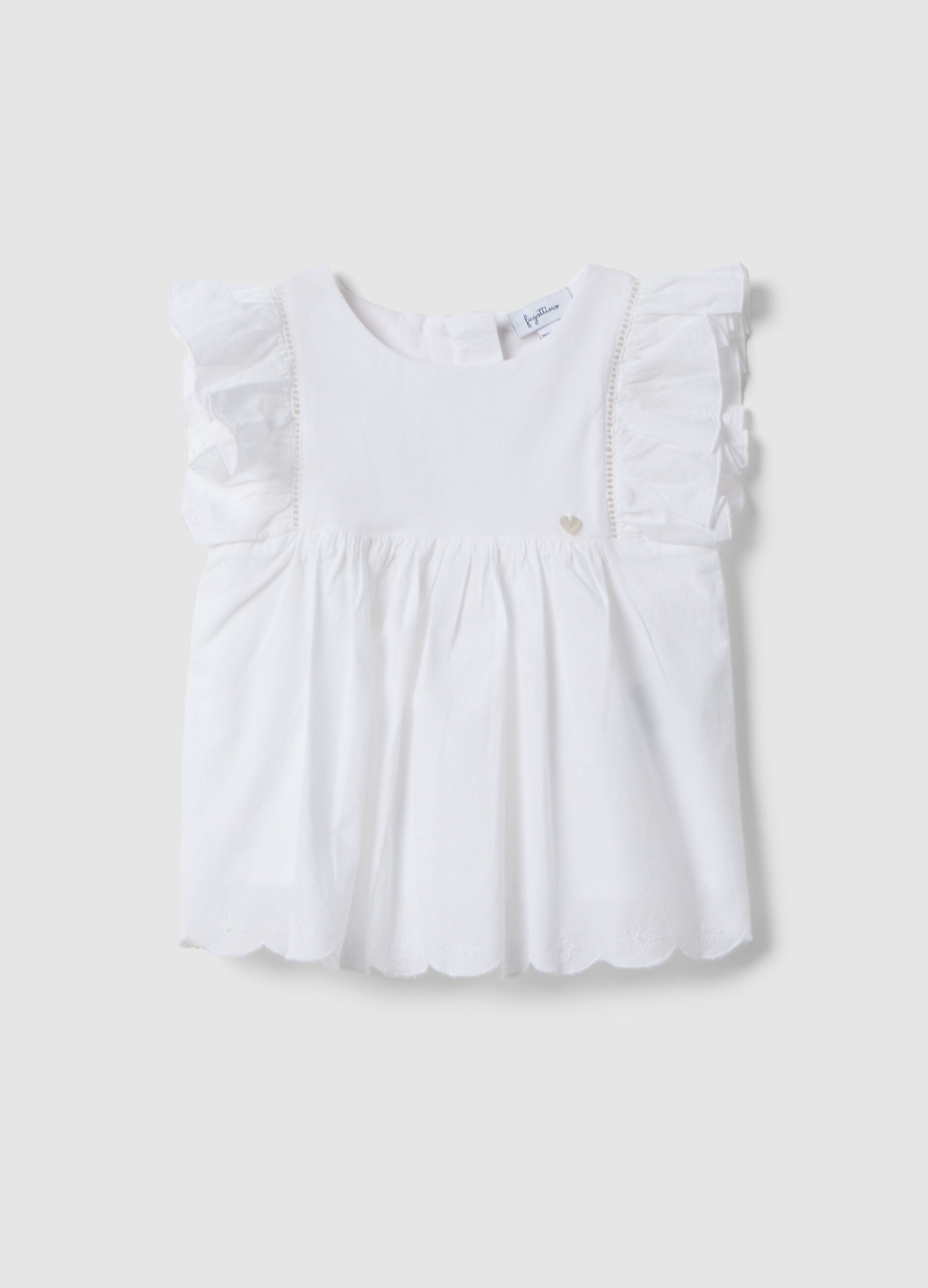 White pure cotton baby shirt, regular fit with ruffle