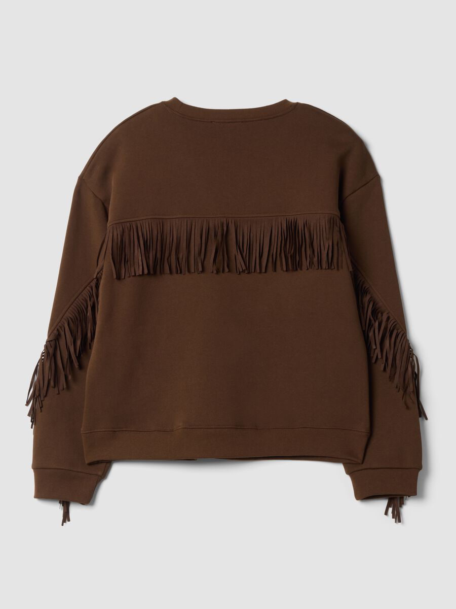 Brown cotton-blend crew-neck sweatshirt with fringes, regular fit_2