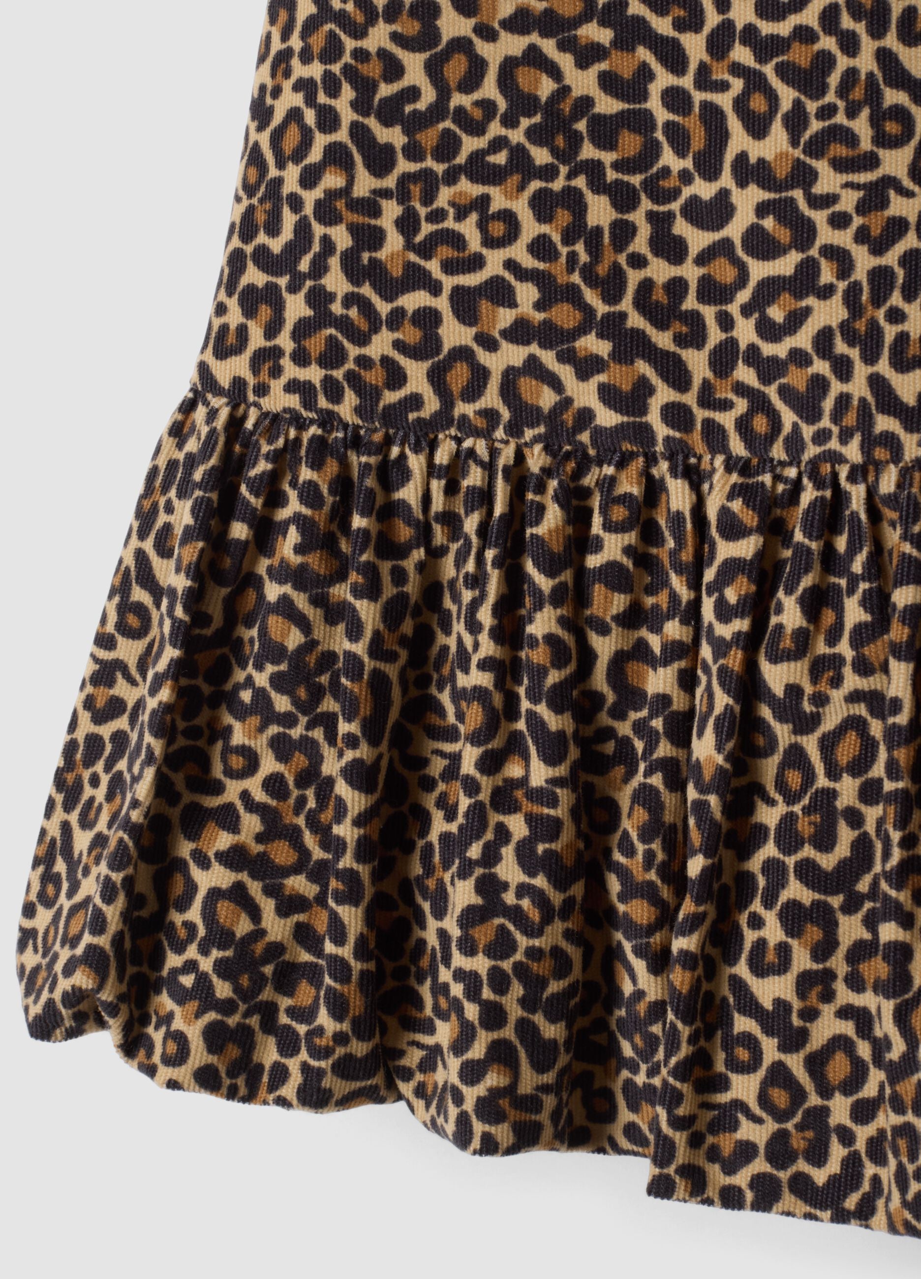 Brown pure cotton dress with animal print, oversized fit