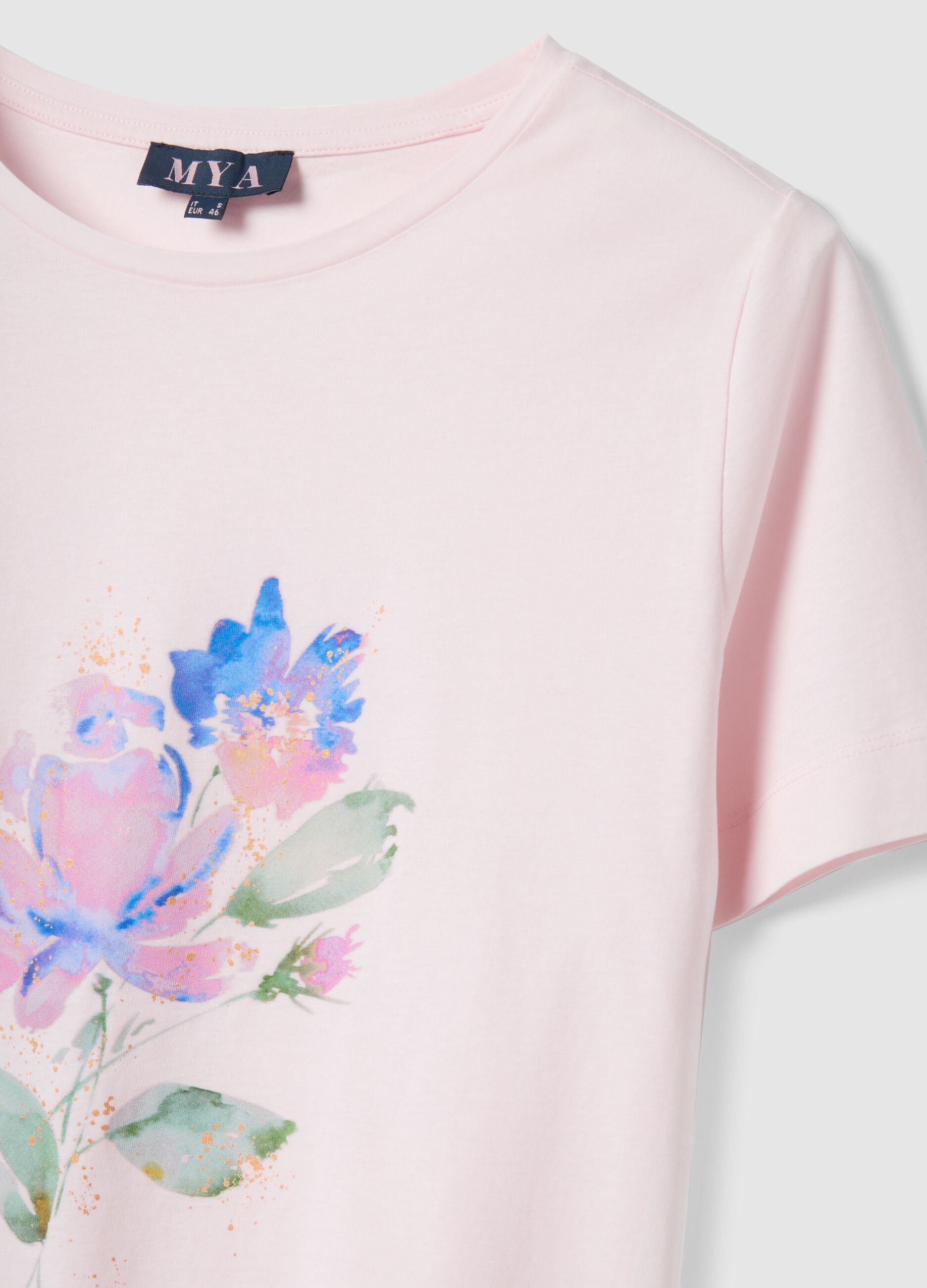 Pink short-sleeve pure cotton regular-fit printed T-shirt