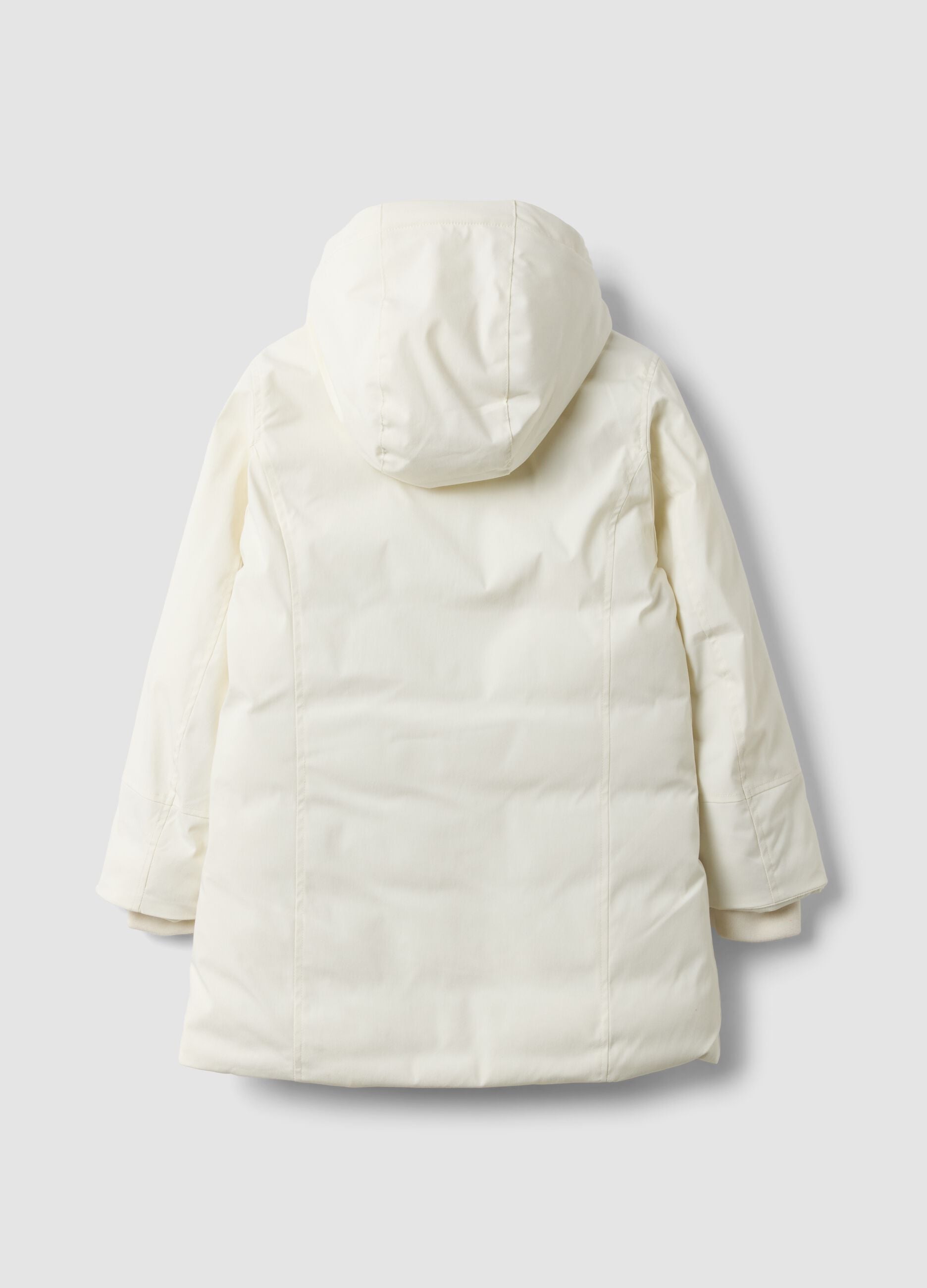 White padded jacket with hood and zip