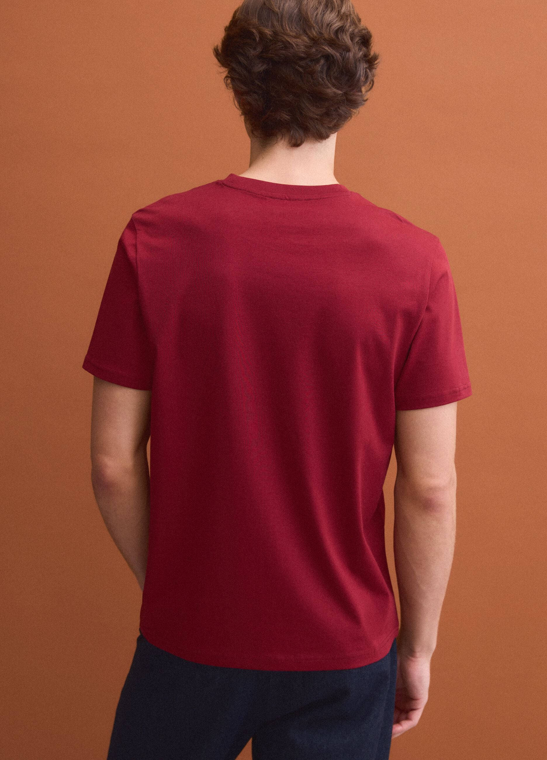 Red Supima cotton crew-neck T-shirt, regular fit