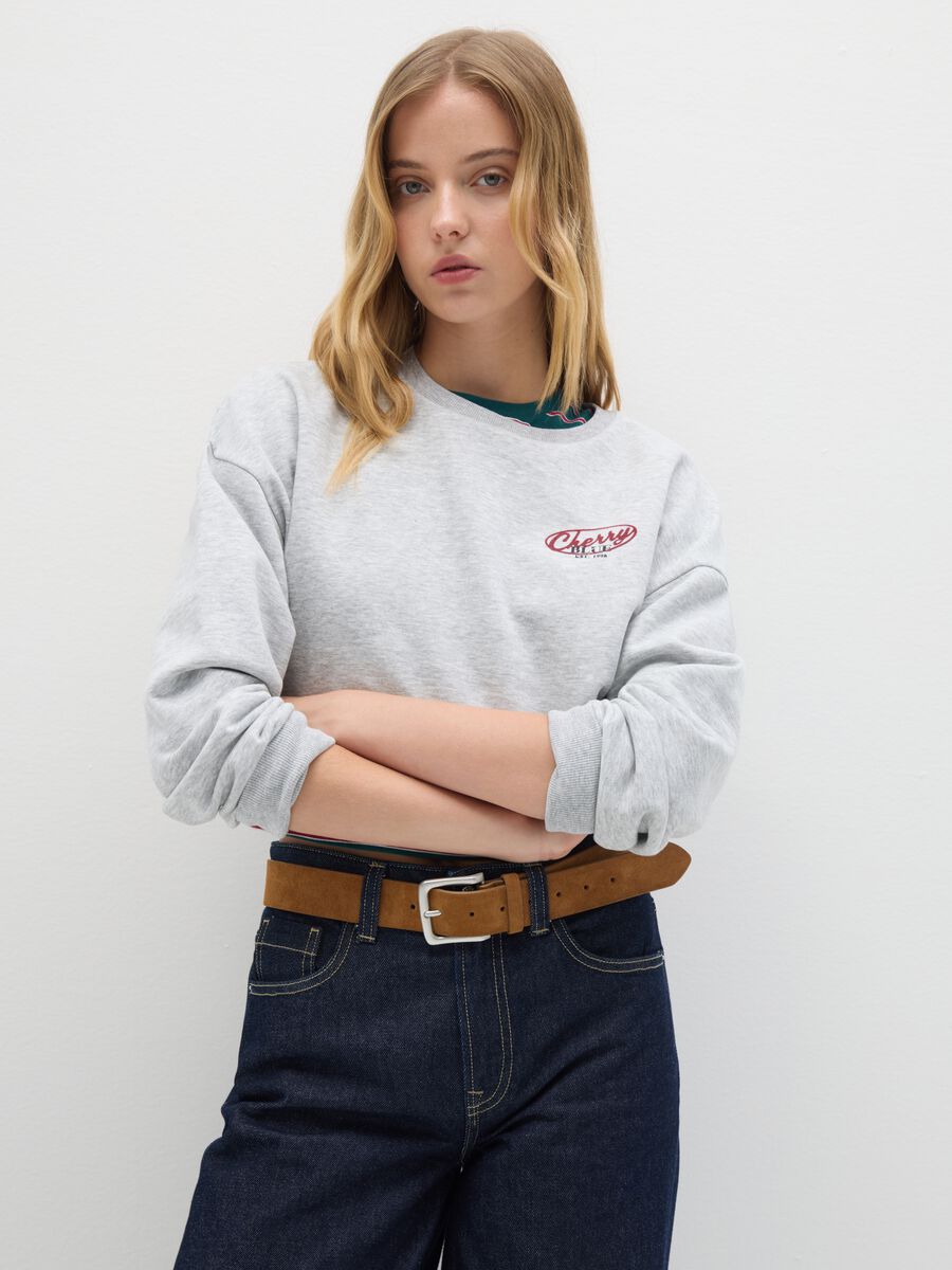 Felpa in misto cotone grigia regular fit_0
