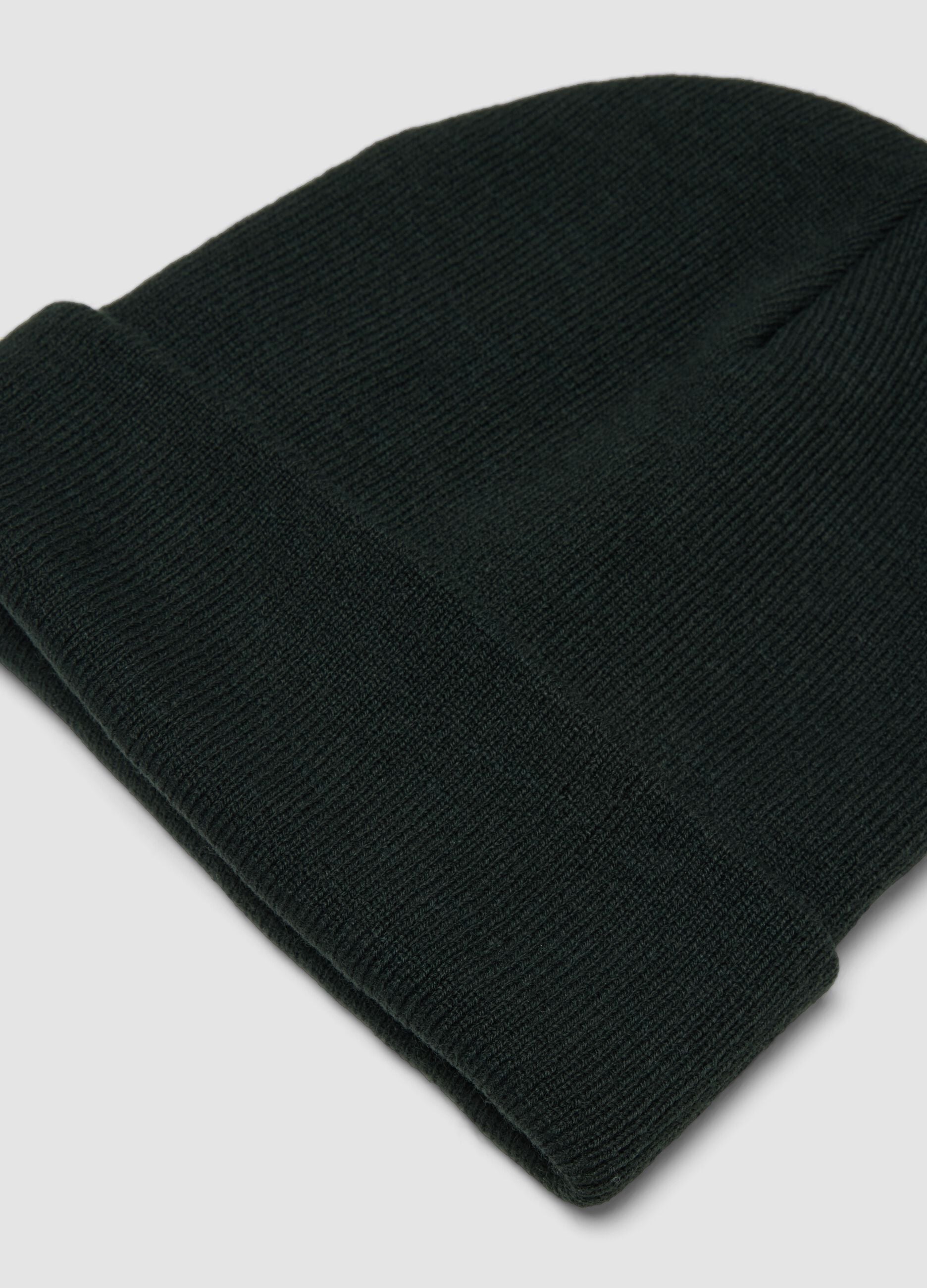 Black jersey knit beanie with turn-up cuff