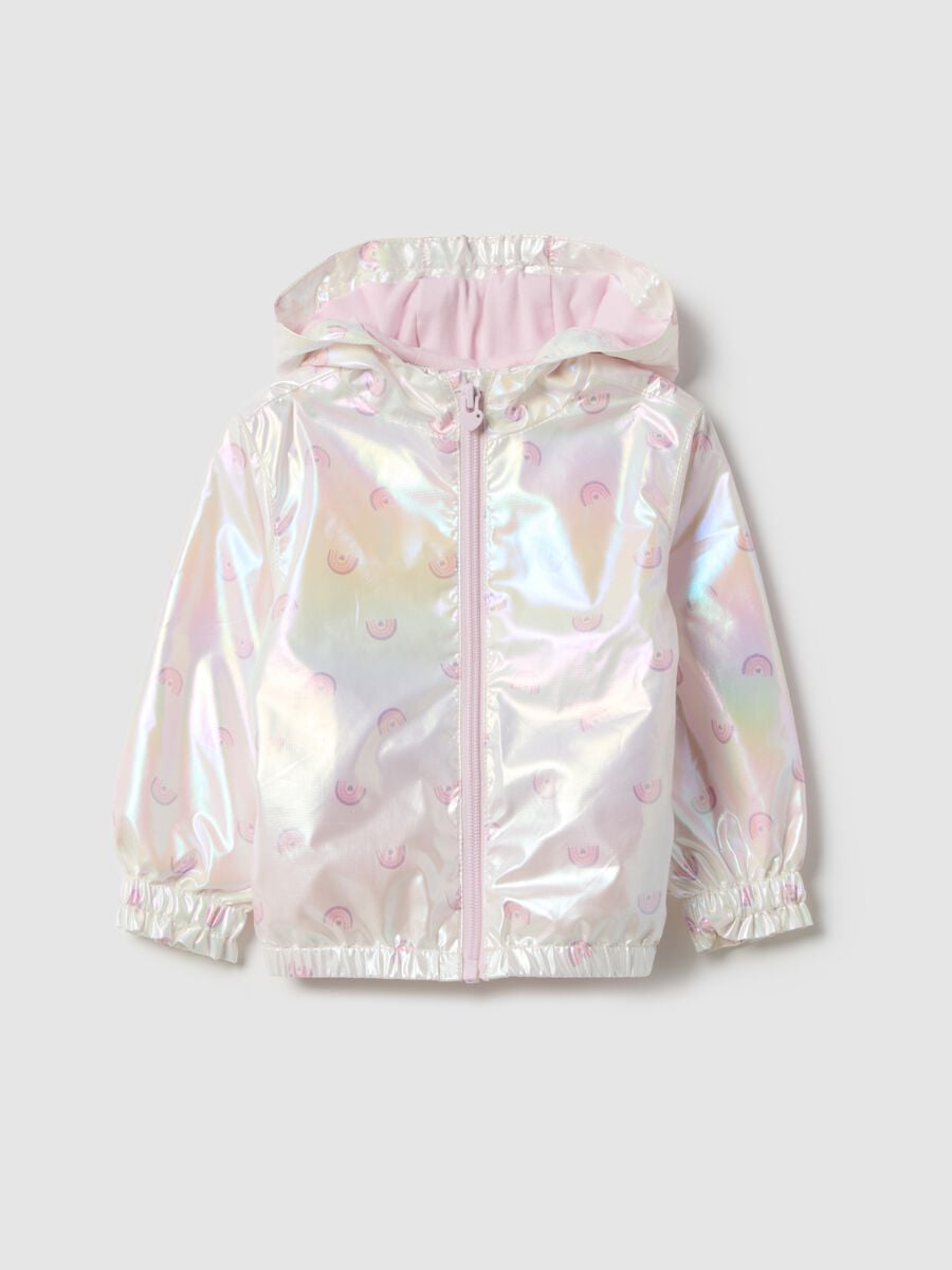 Multicoloured iridescent jacket with hood for children, regular fit_0