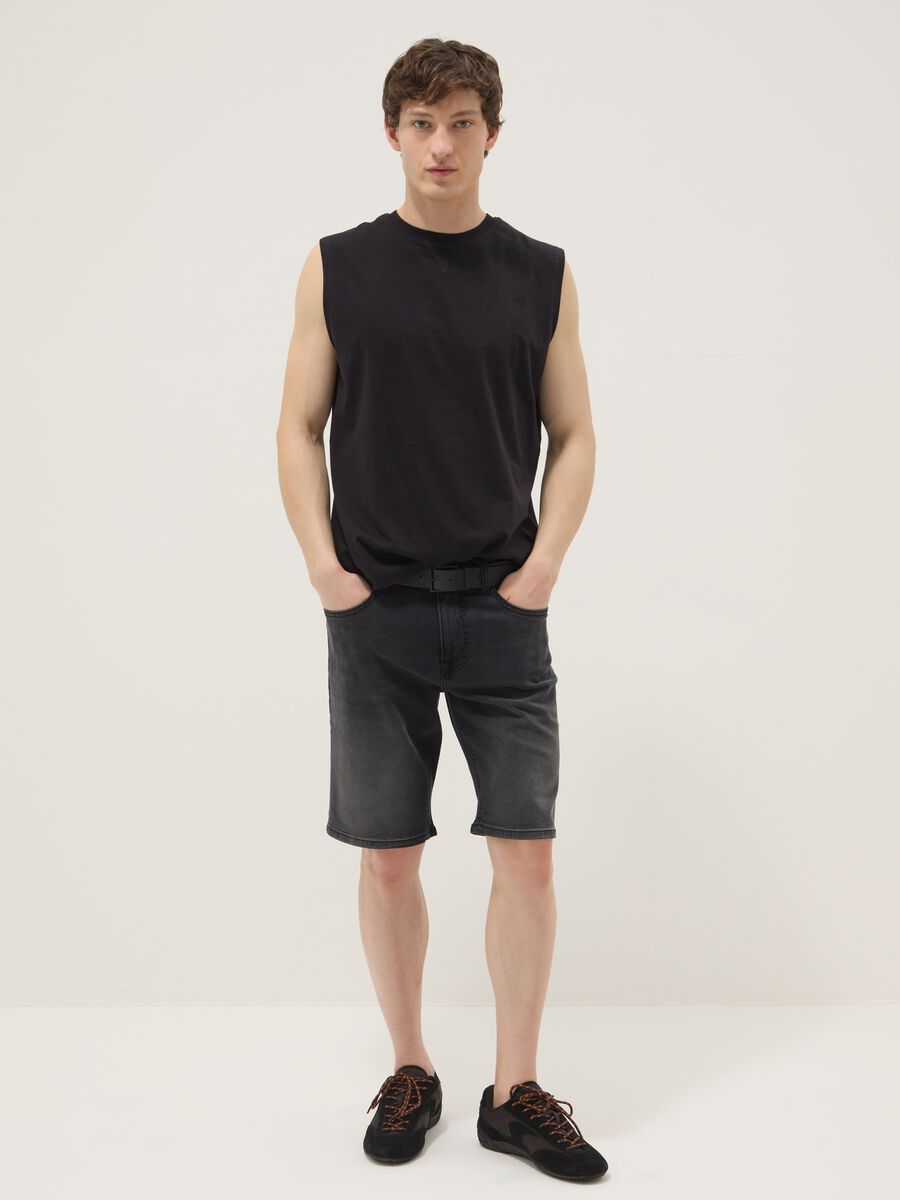 Grey stretch cotton denim Bermuda shorts_1