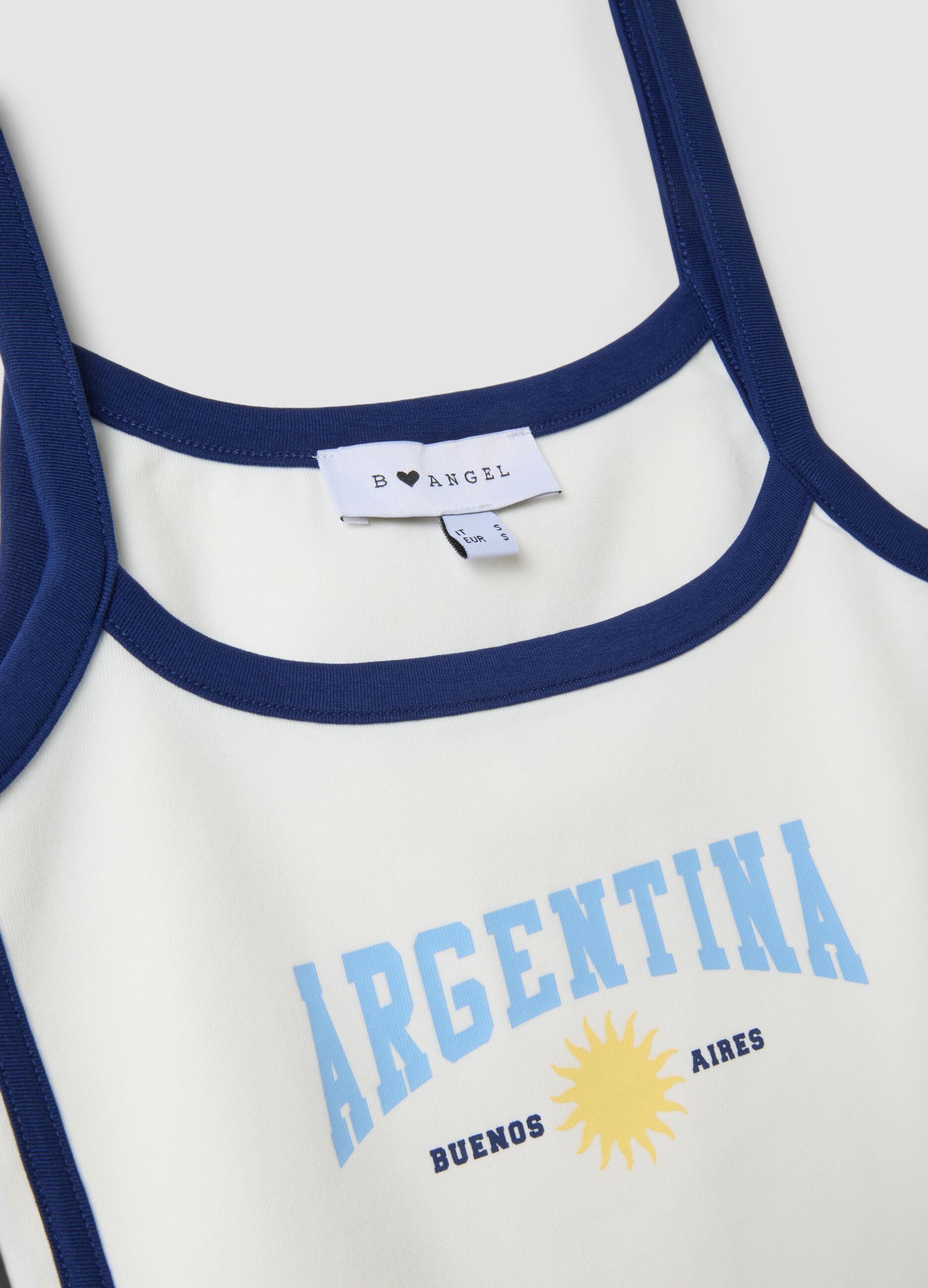 Tank top bianco in cotone elasticizzato con scritta Argentina regular fit