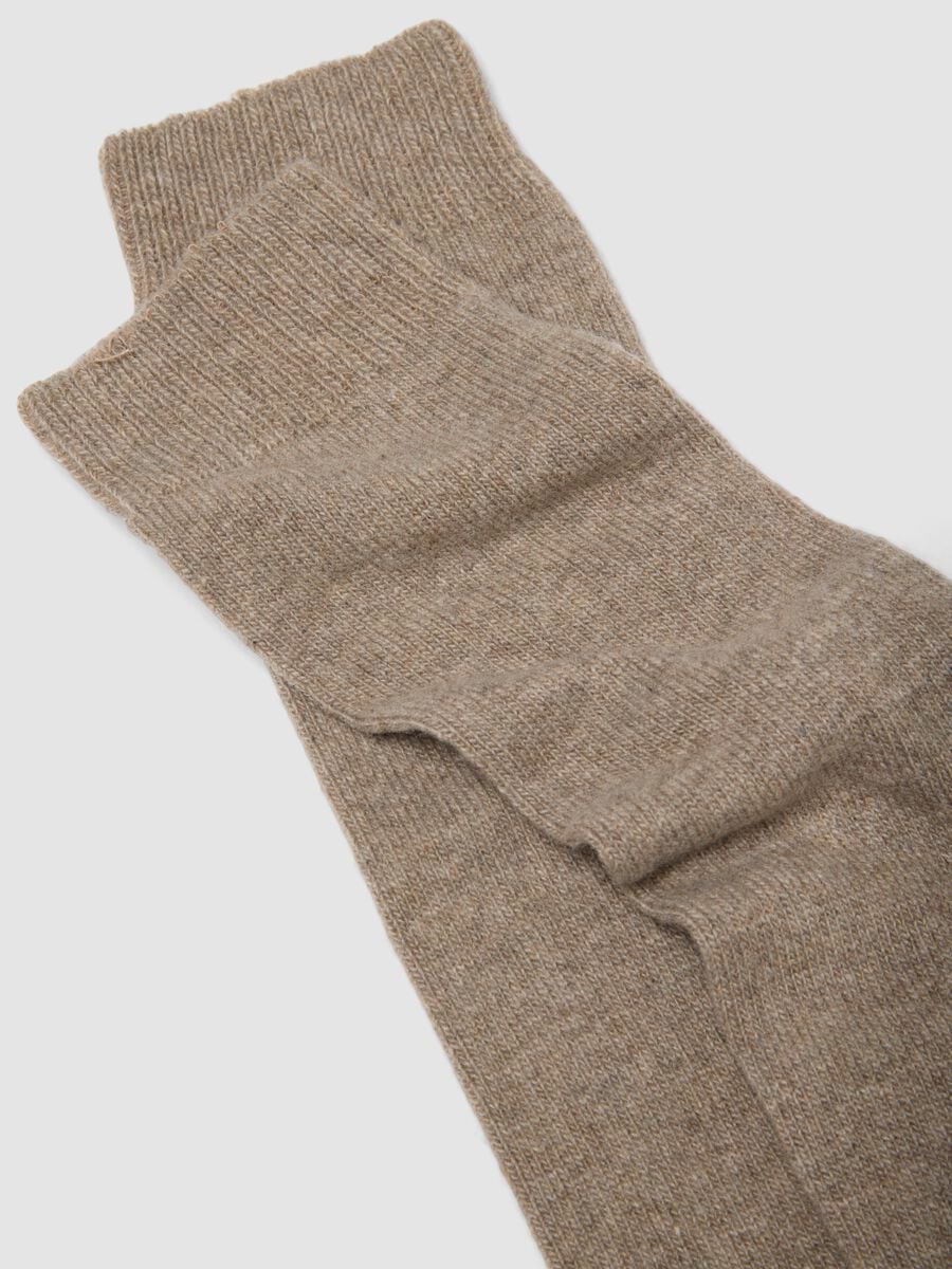 Calze lunghe beige in lana, viscosa e cashmere elasticizzato_1