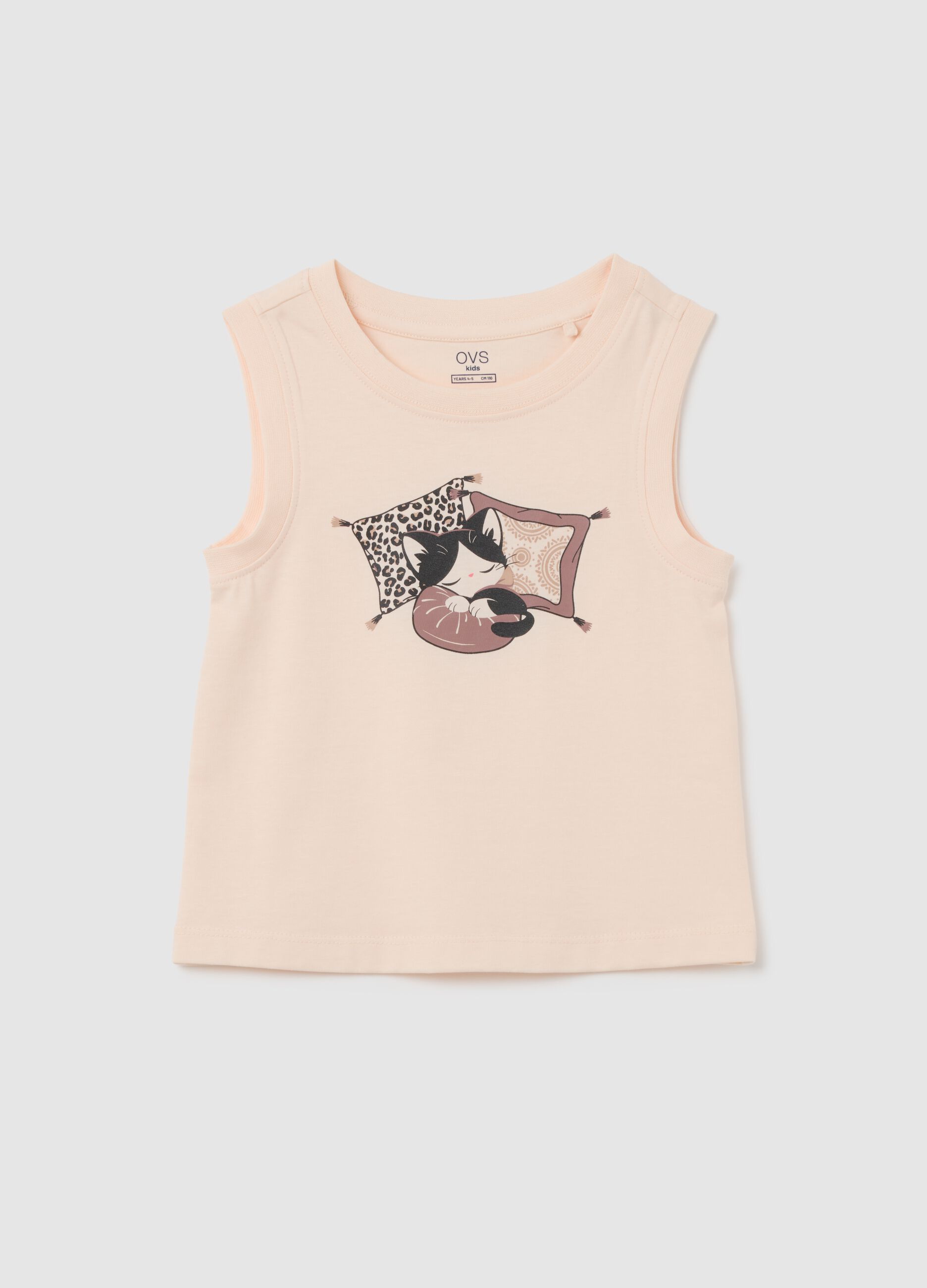 Canotta da bambina in puro cotone beige regular fit con stampa