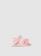 Pink pure cotton baby sandals with velcro and ruffles_0