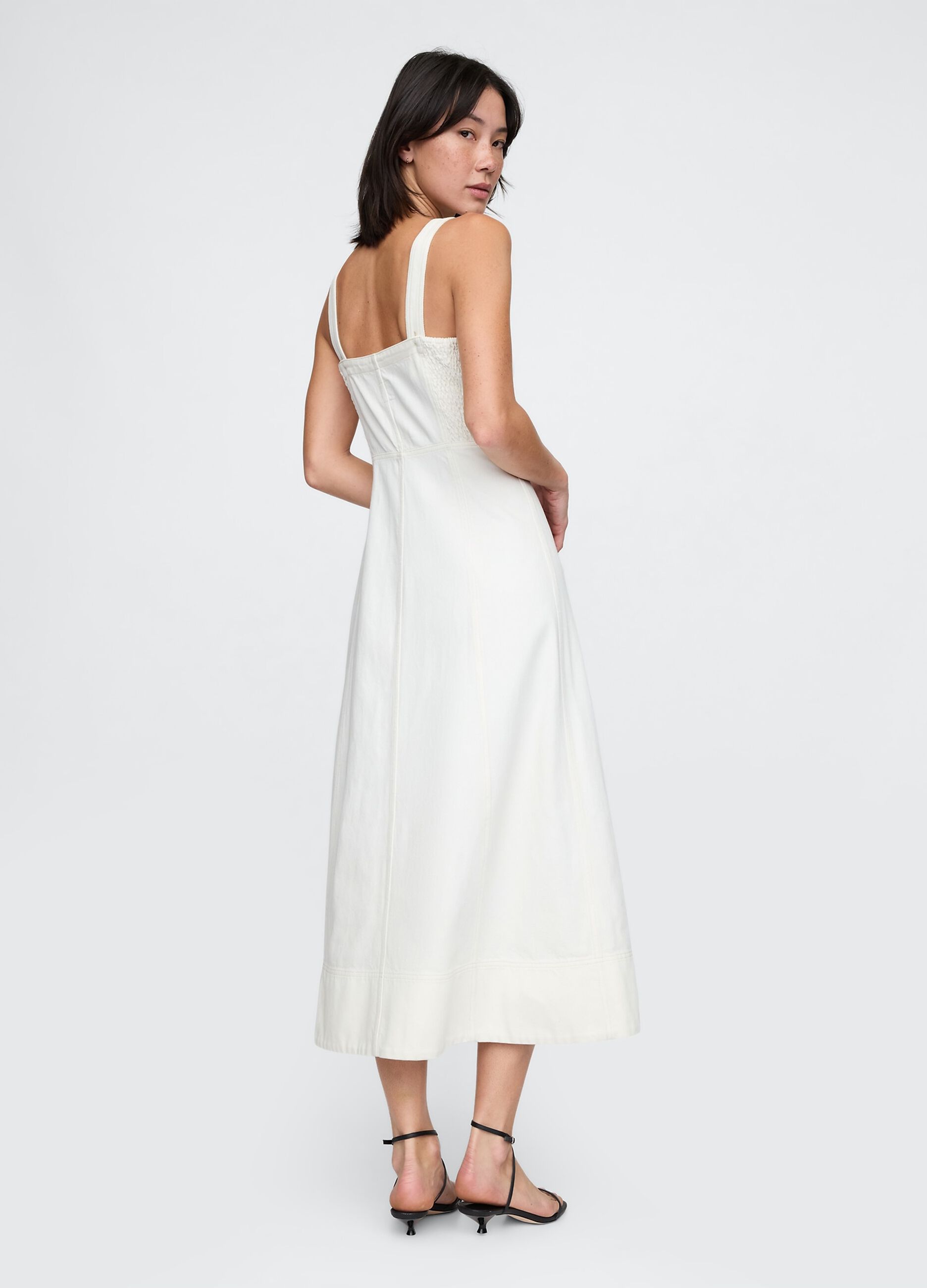 White Long Dress with Front Zip
