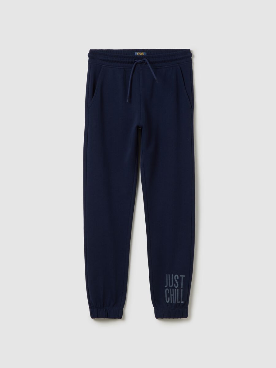 Pantaloni jogger da ragazzo in puro cotone blu regular fit_3