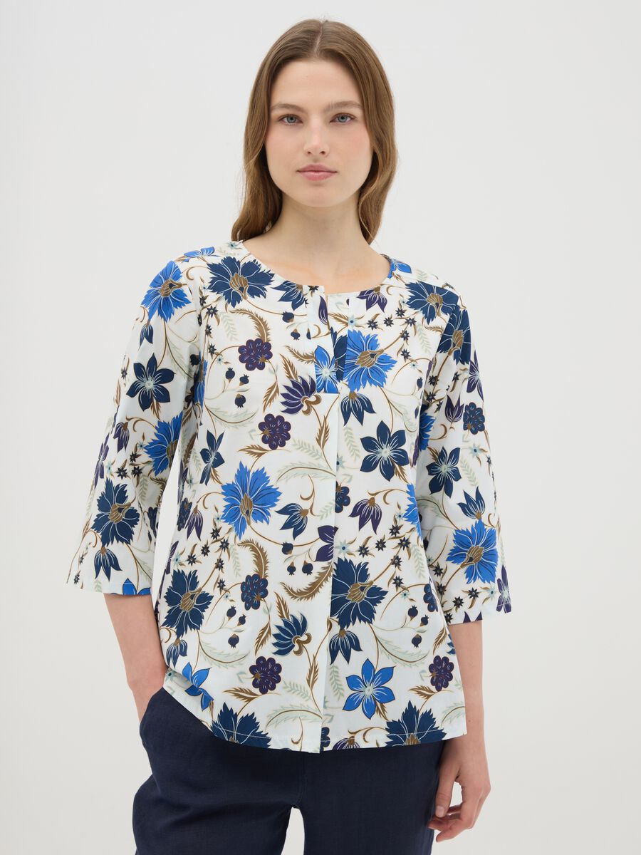 Women's multicoloured stretch cotton blouse in regular fit_0