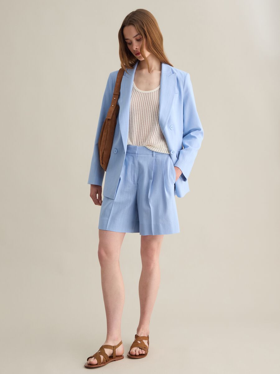 Women’s light blue regular-fit blazer in cotton blend with buttons_1