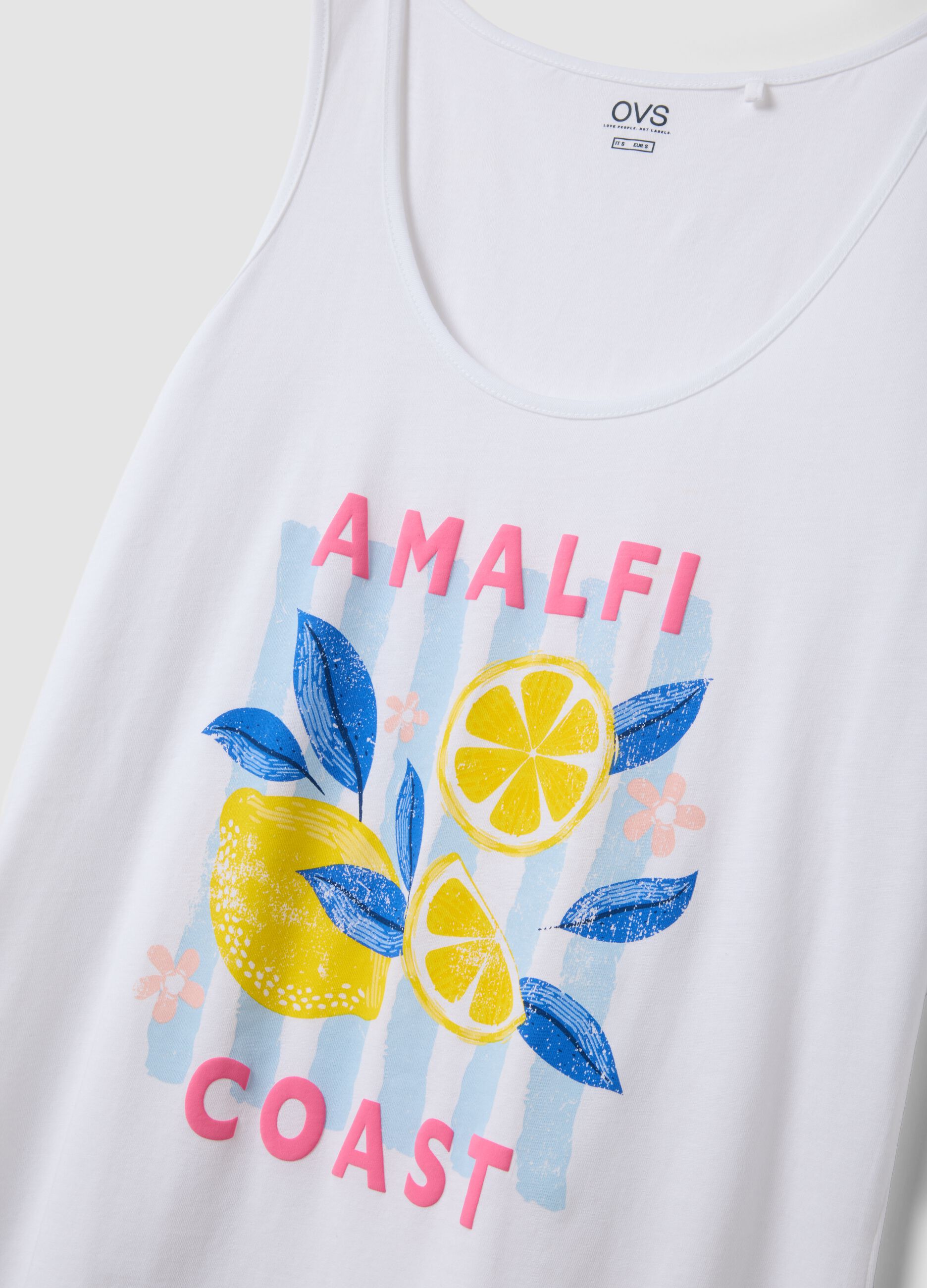 Camicia da notte senza maniche in puro cotone bianca con stampa