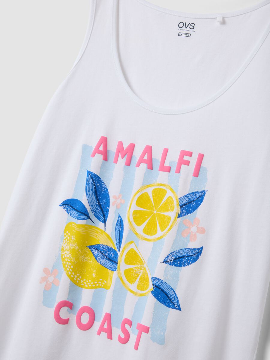 Sleeveless white pure cotton nightdress with print_5