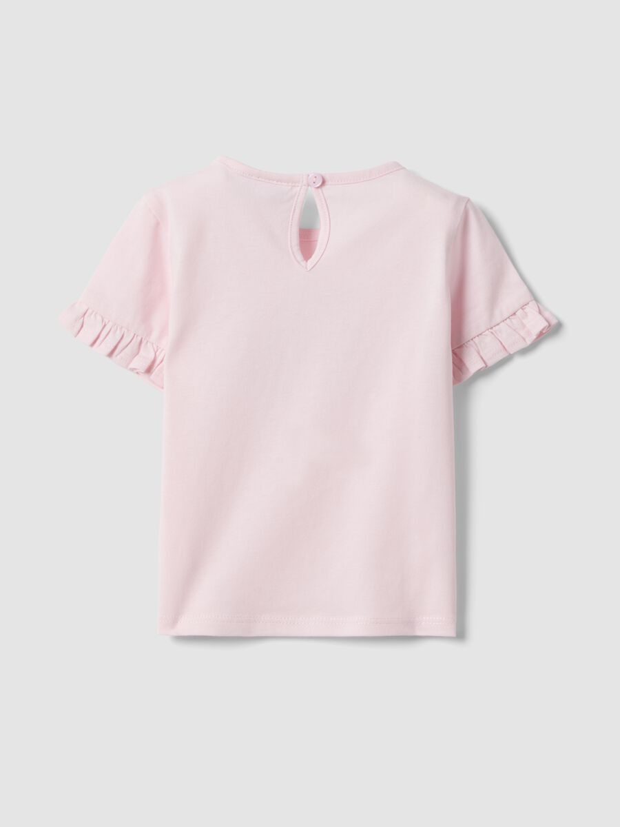 Pink pure organic cotton baby girls&rsquo; T-shirt with print and frill sleeves_1