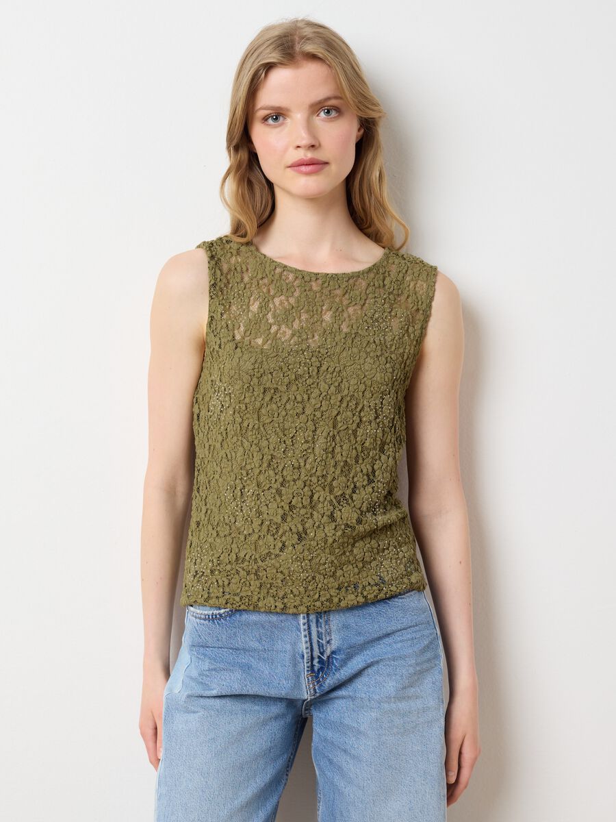 Green fitted cotton blend women's top_1