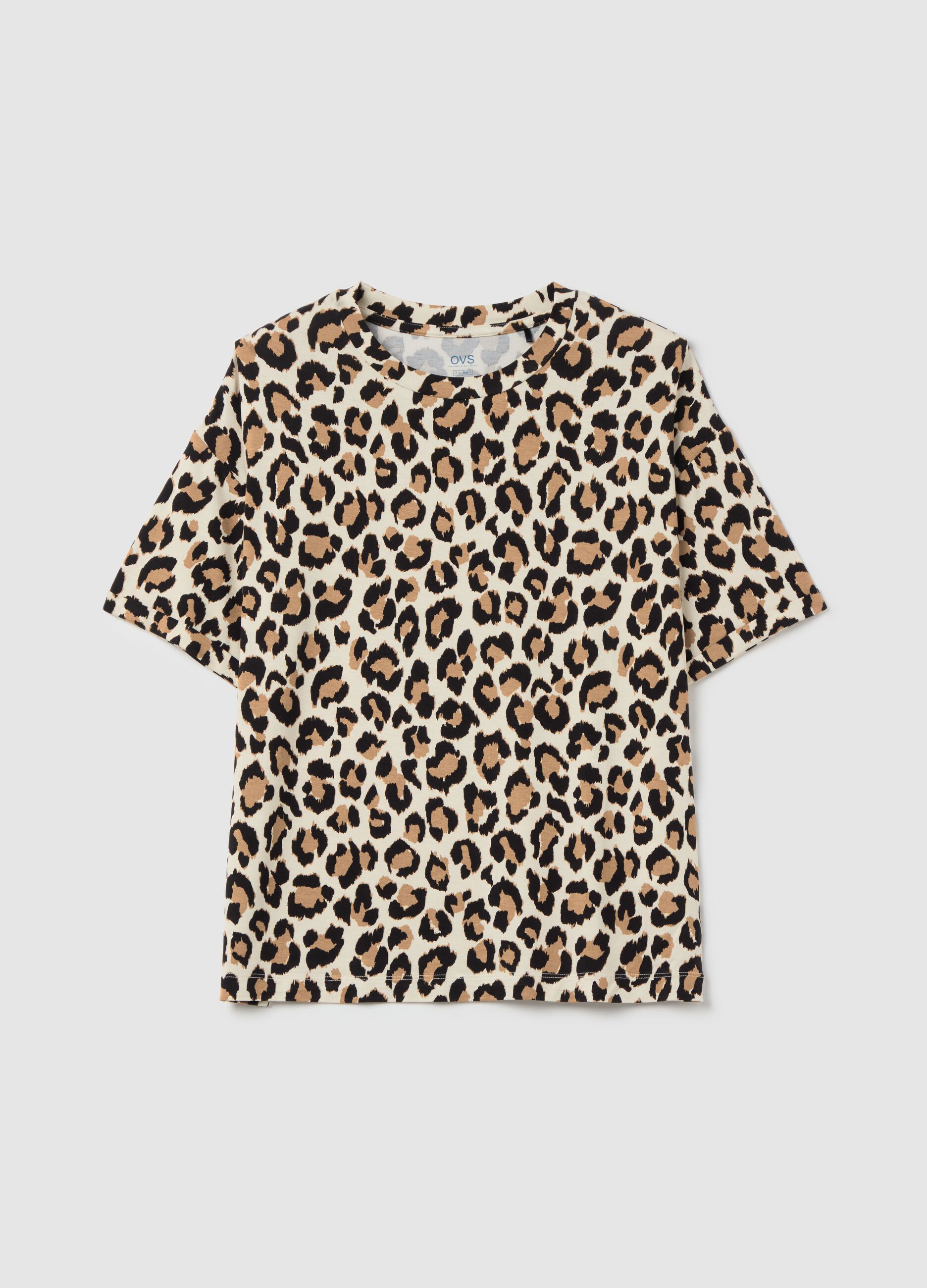 Animal print T-shirt with kimono sleeves