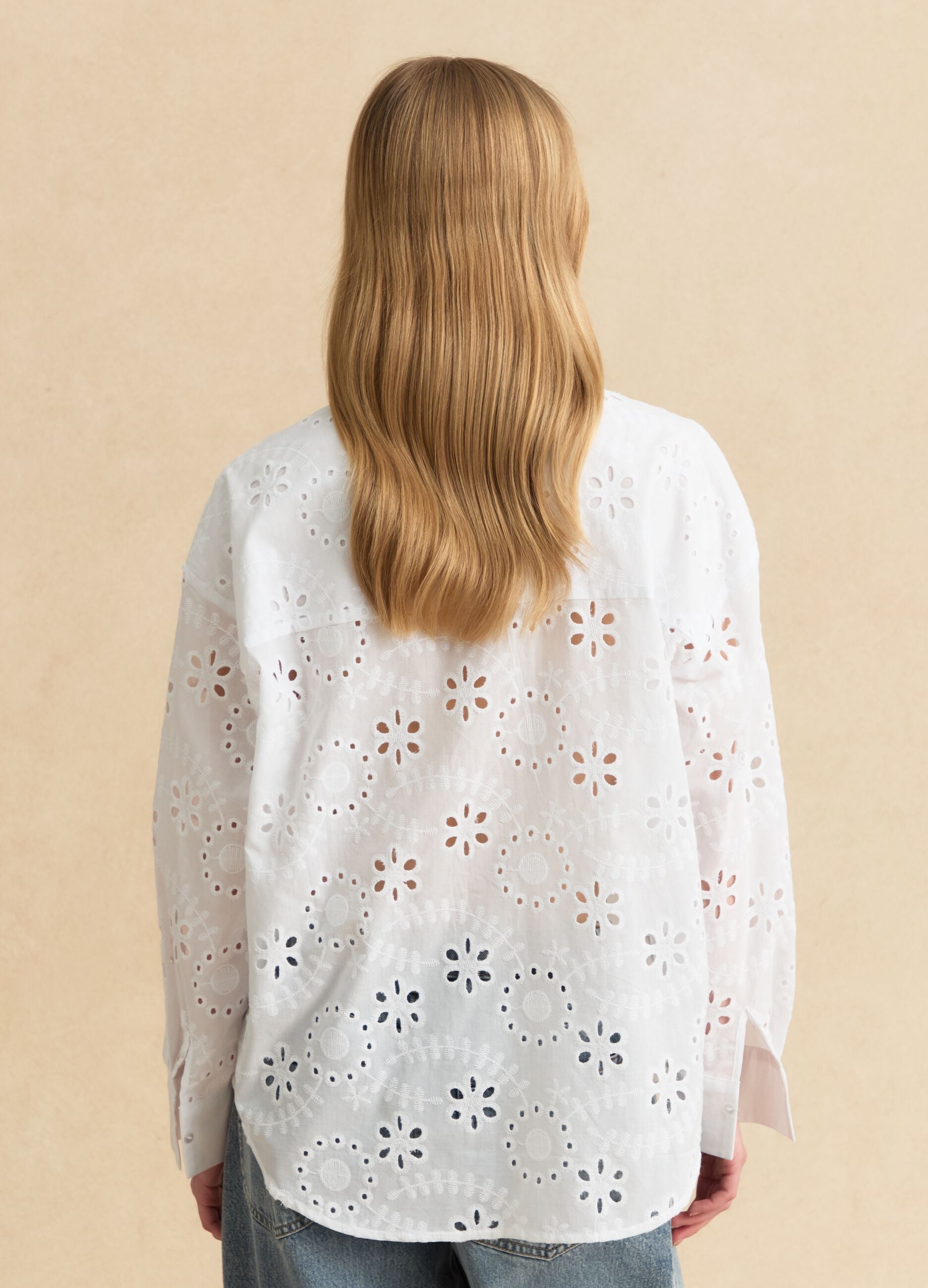 White pure cotton broderie anglaise shirt