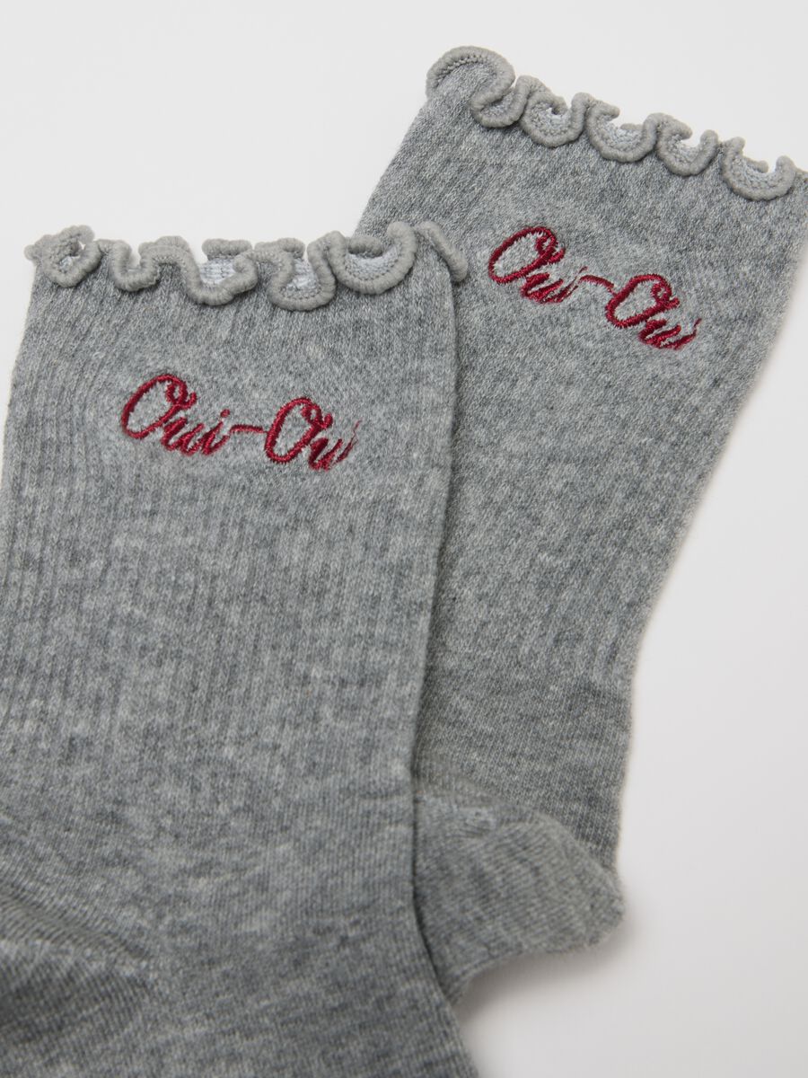 Grey cotton blend socks with ruched edges_1