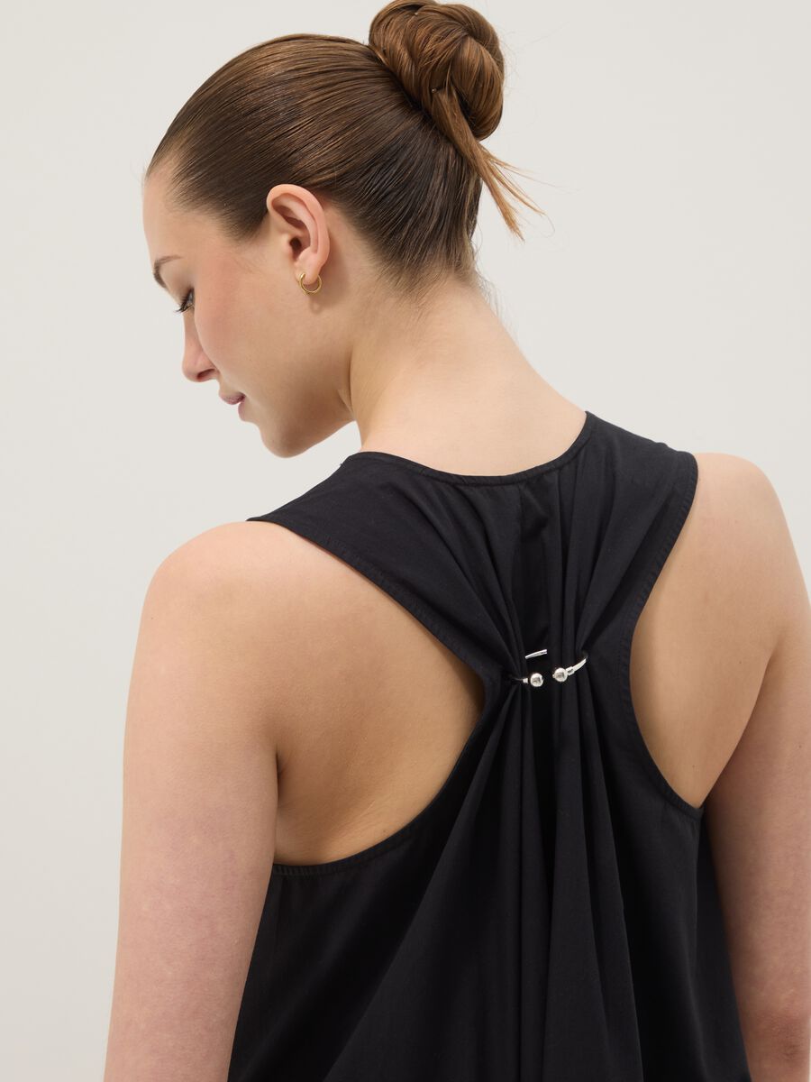 Abito maxi nero in puro cotone con scollo a V_4