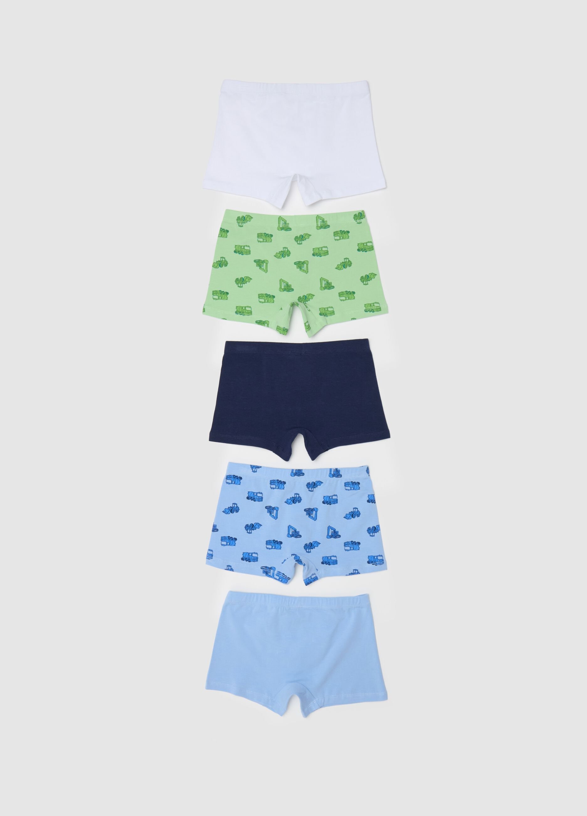 Five-pack stretch boxer shorts with machinery print