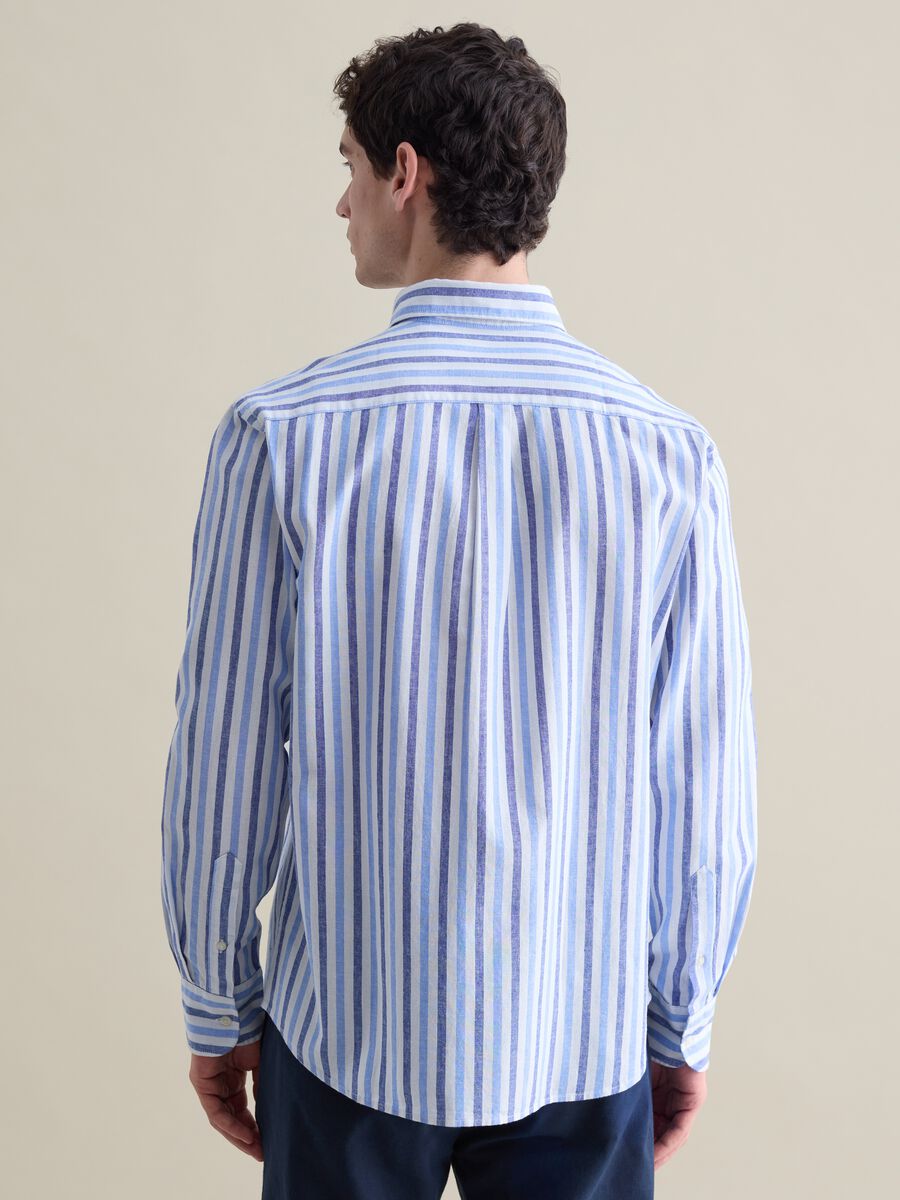 Blue and white striped shirt in linen and cotton_3