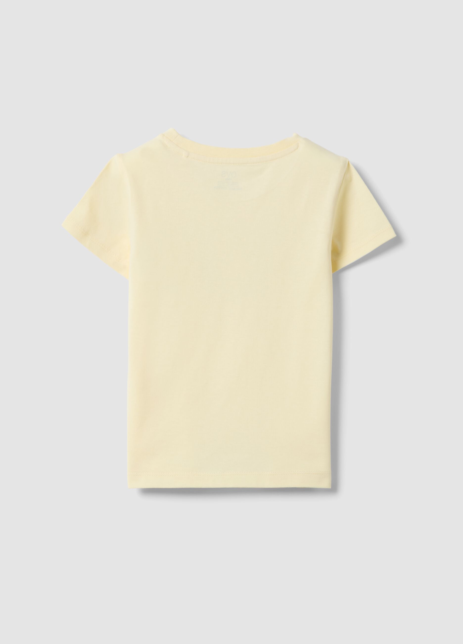 Girls&rsquo; yellow pure organic cotton T-shirt with print and glitter