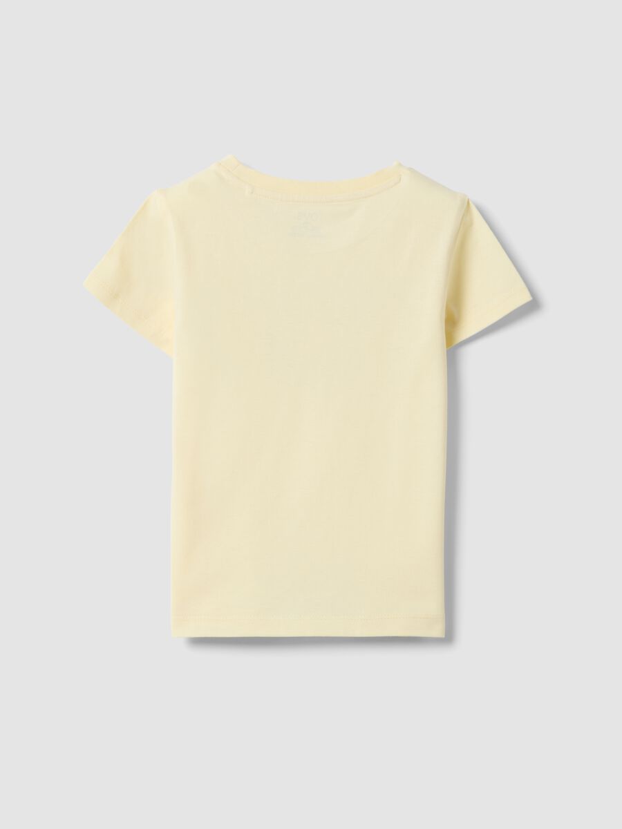 Girls&rsquo; yellow pure organic cotton T-shirt with print and glitter_1