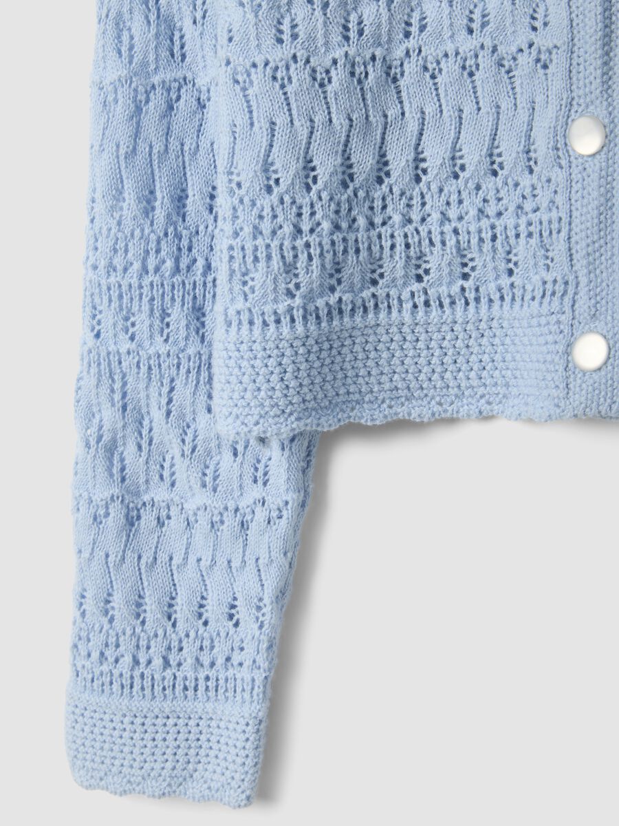 Blue fitted pure cotton knitted cardigan for baby girl_3