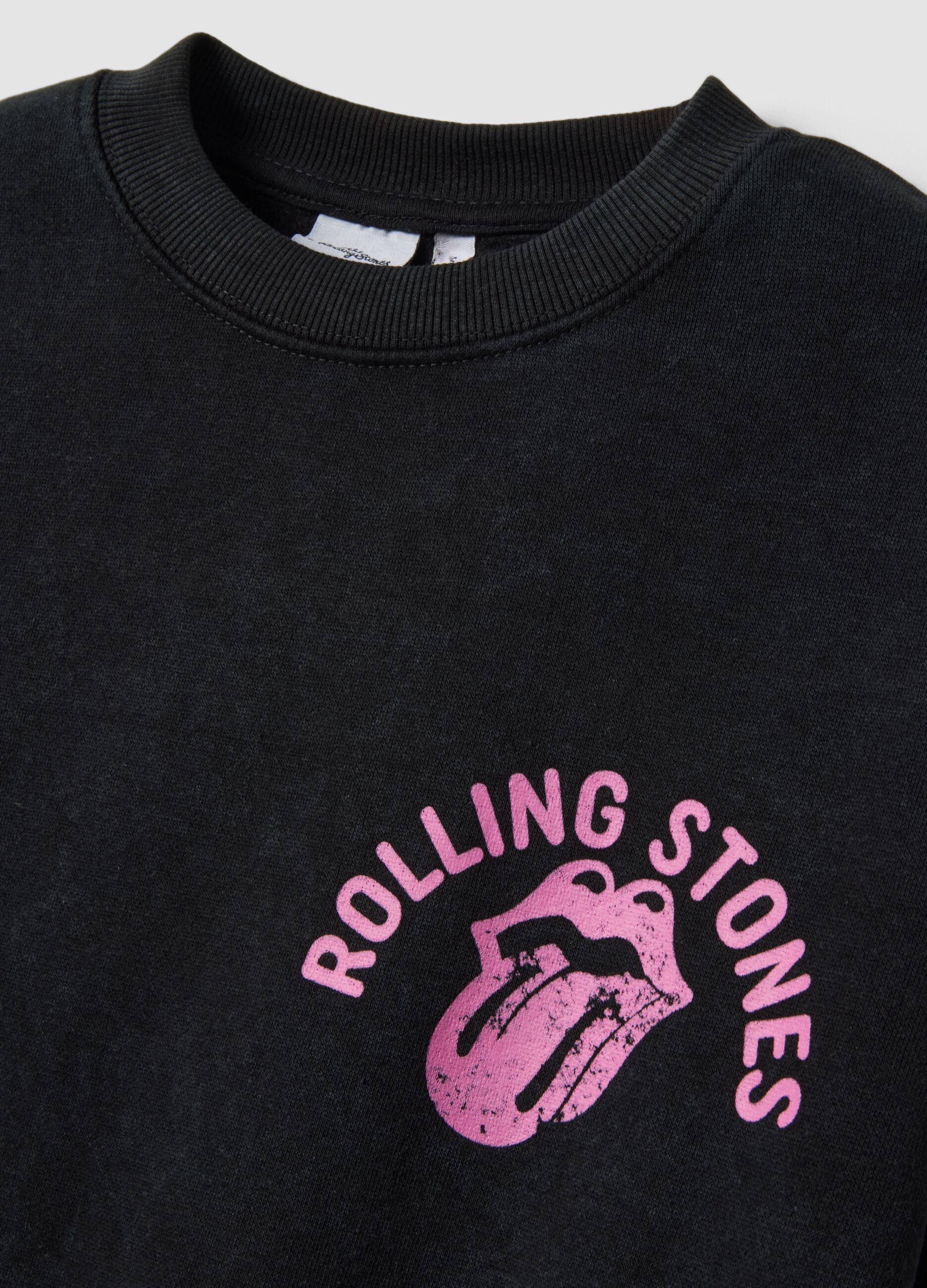 Black cotton-blend sweatshirt with Rolling Stones print
