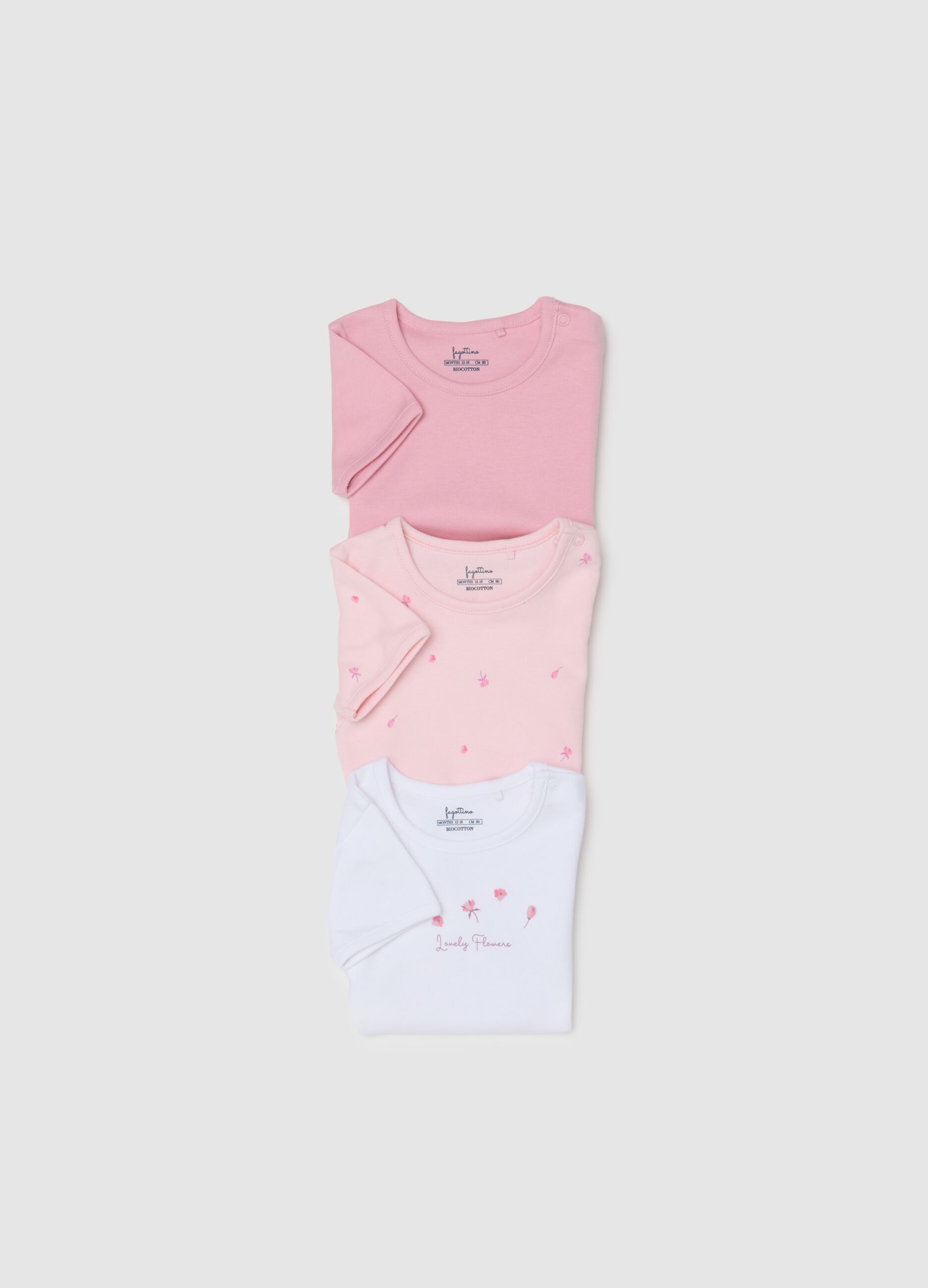 Tripack of pure cotton multicolor baby bodysuits