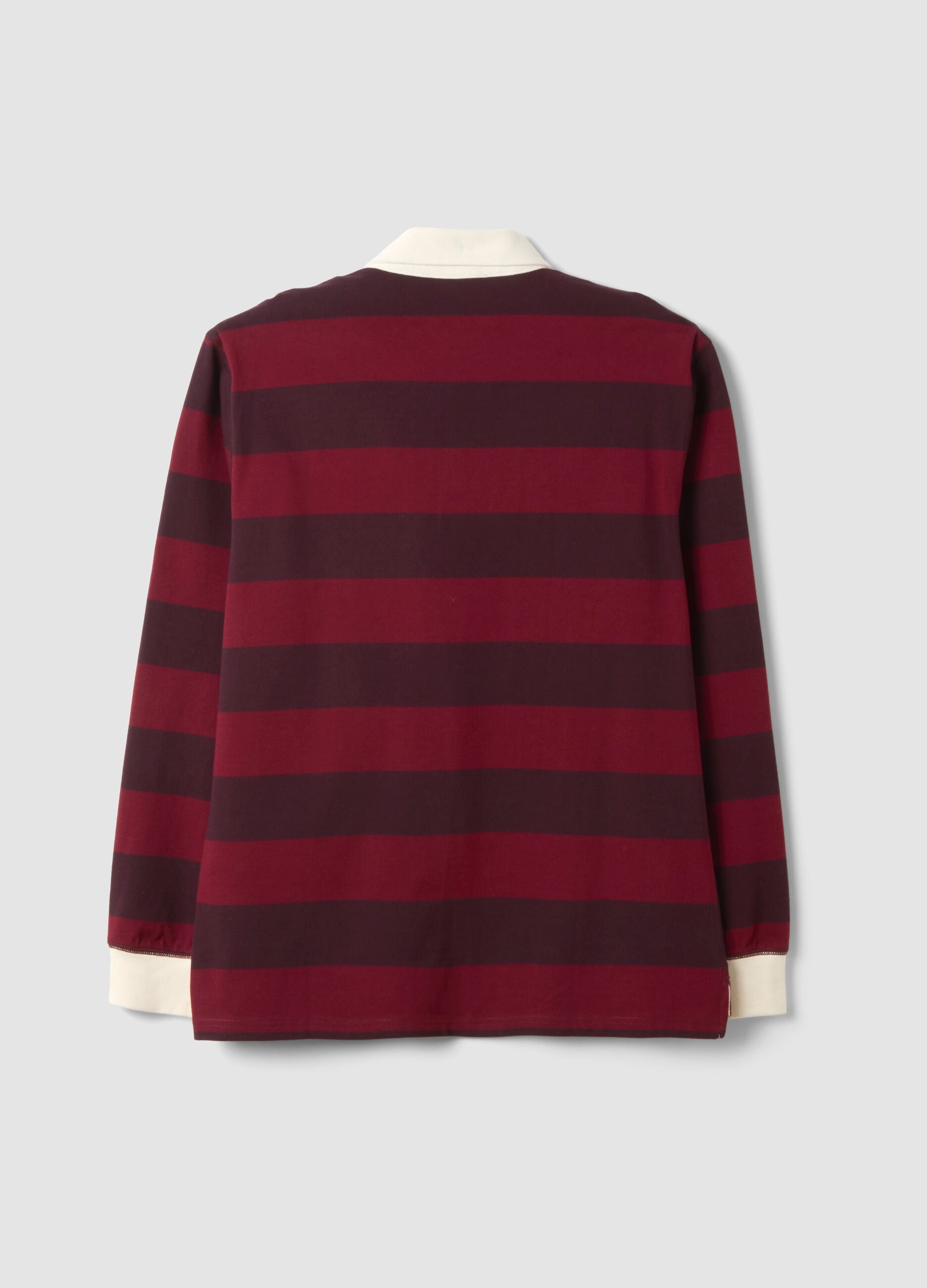 Red pure cotton striped long-sleeve rugby polo, regular fit