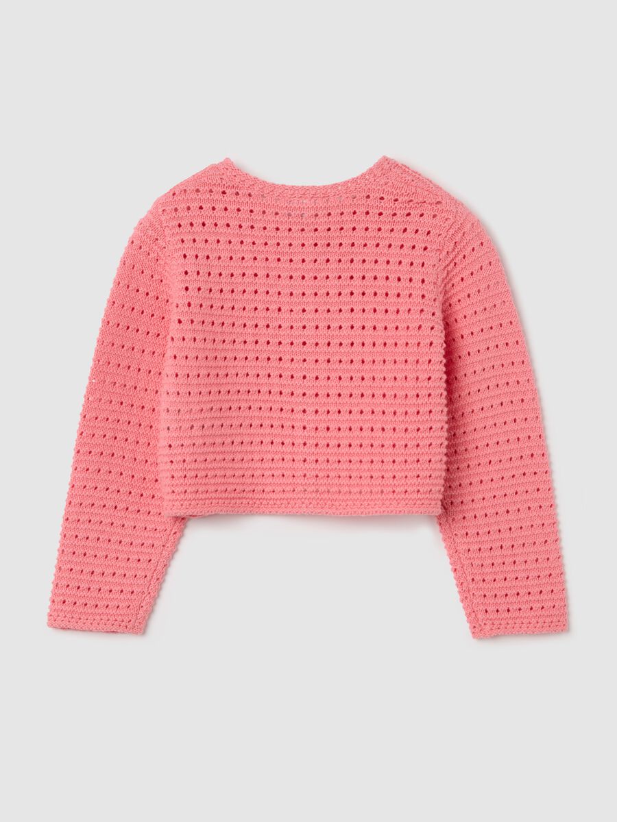 Pink cardigan in openwork cotton_1