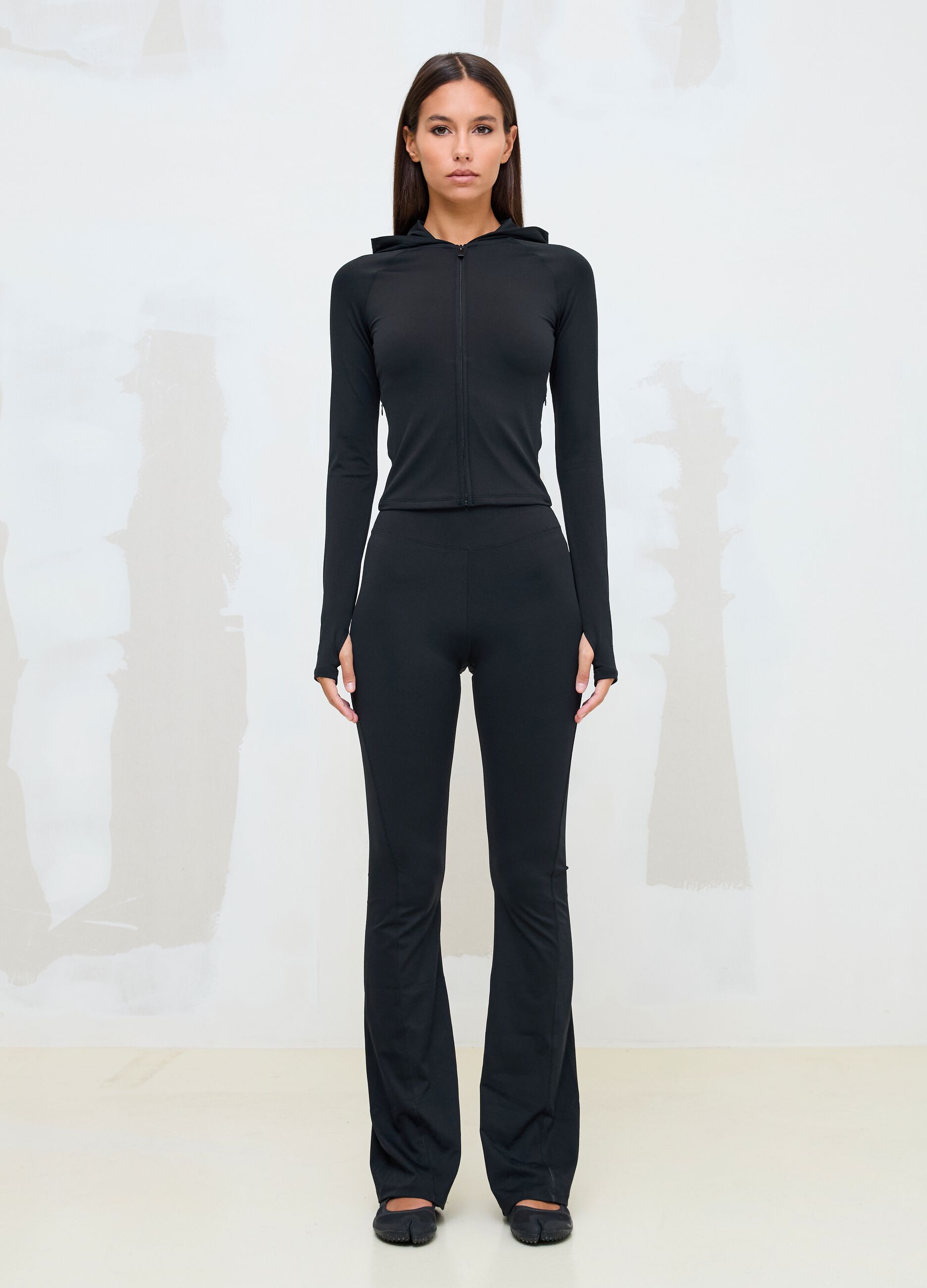 Full-Zip Yoga Hoodie Fitted Black